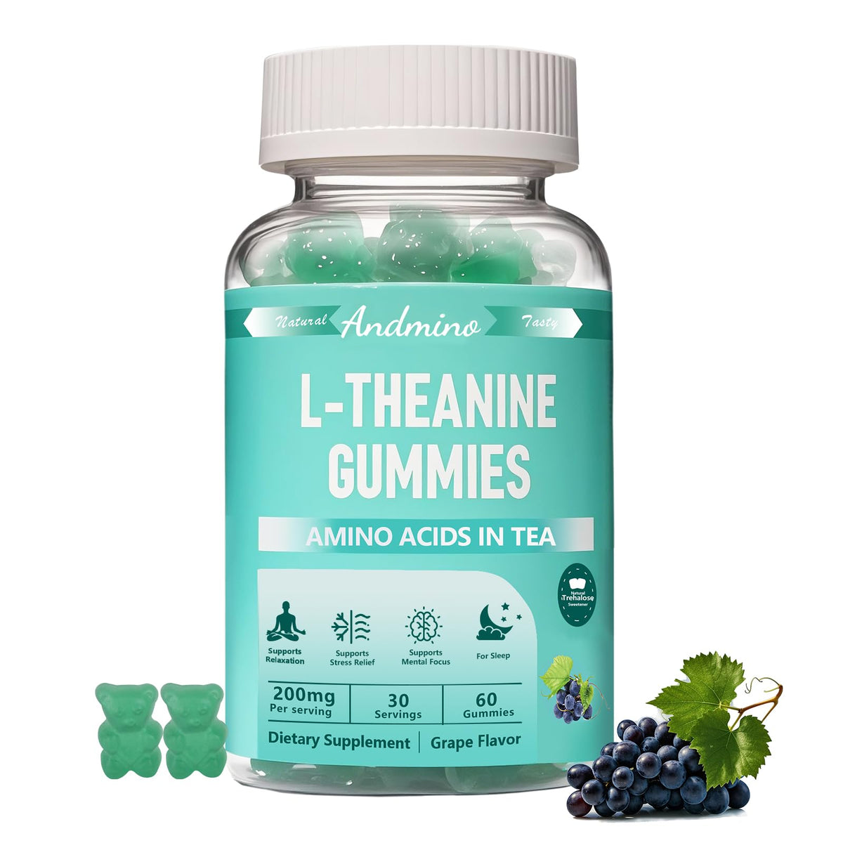andmino L-Theanine Gummies front view packaging