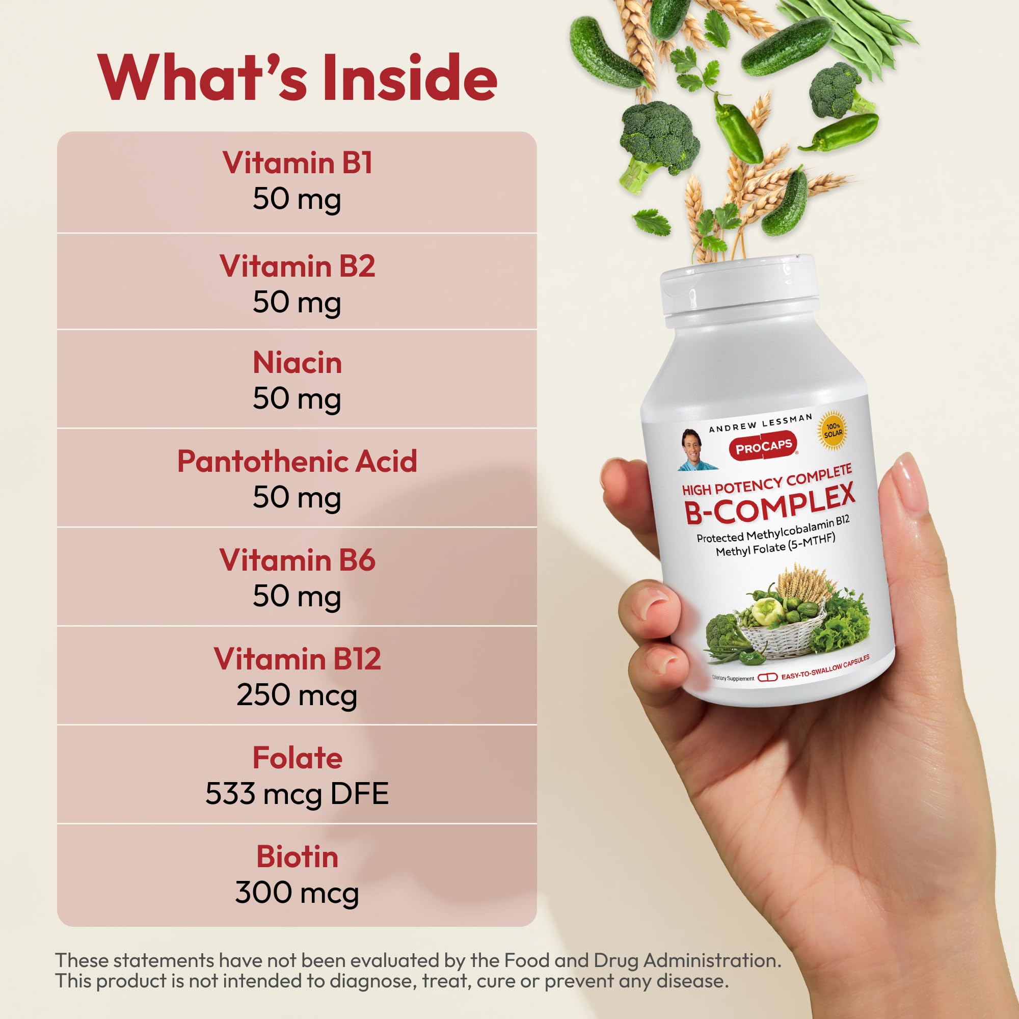 ANDREW LESSMAN B-Complex Vitamins 36g side view of bottle