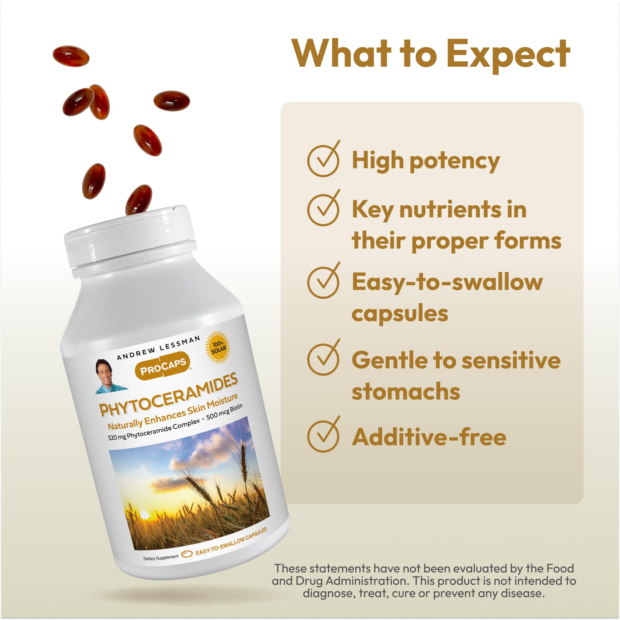 ANDREW LESSMAN Phytoceramide Complex with Biotin close-up of capsules