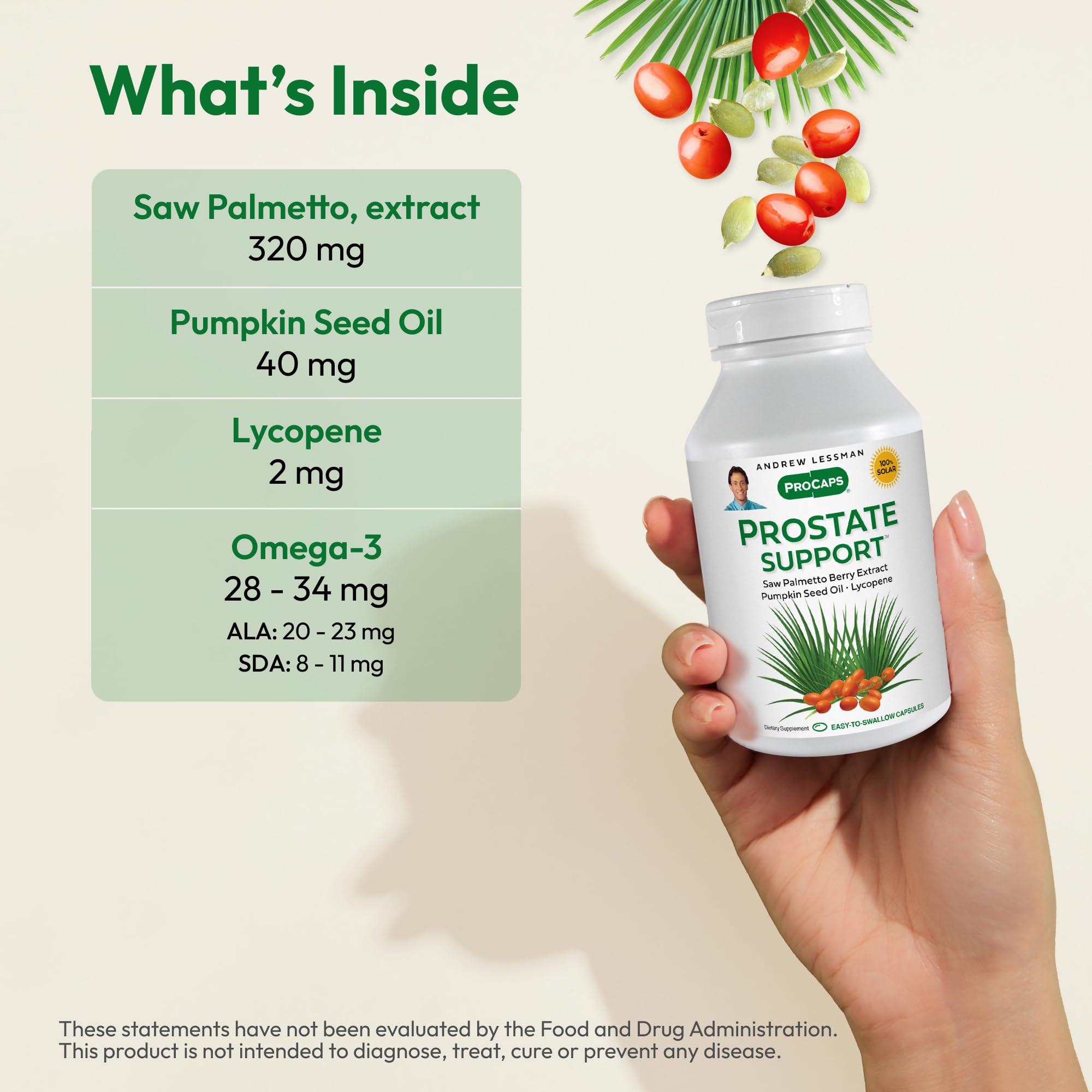 ANDREW LESSMAN Saw Palmetto Supplement capsules close-up