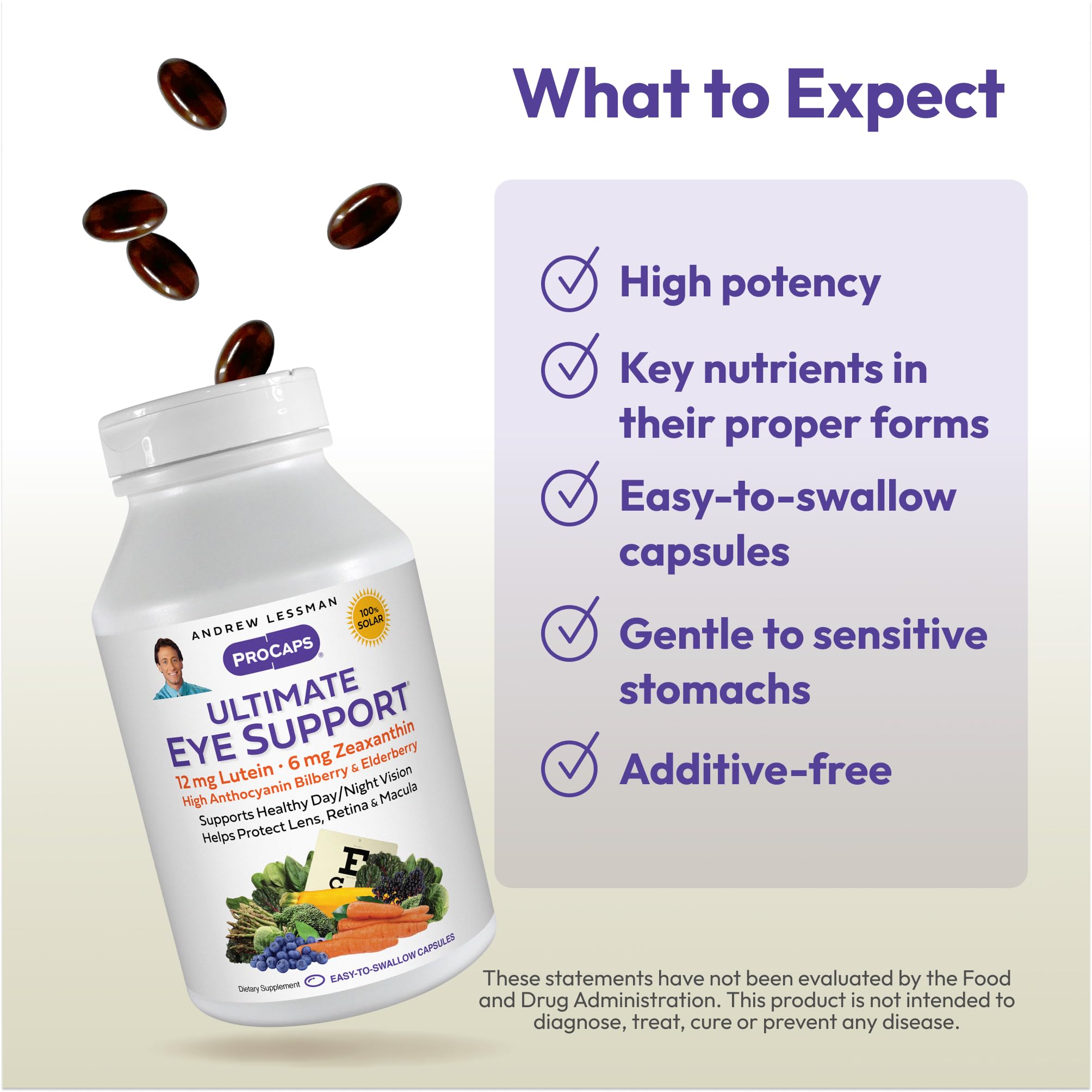 Andrew Lessman Ultimate Eye Support capsules on a table