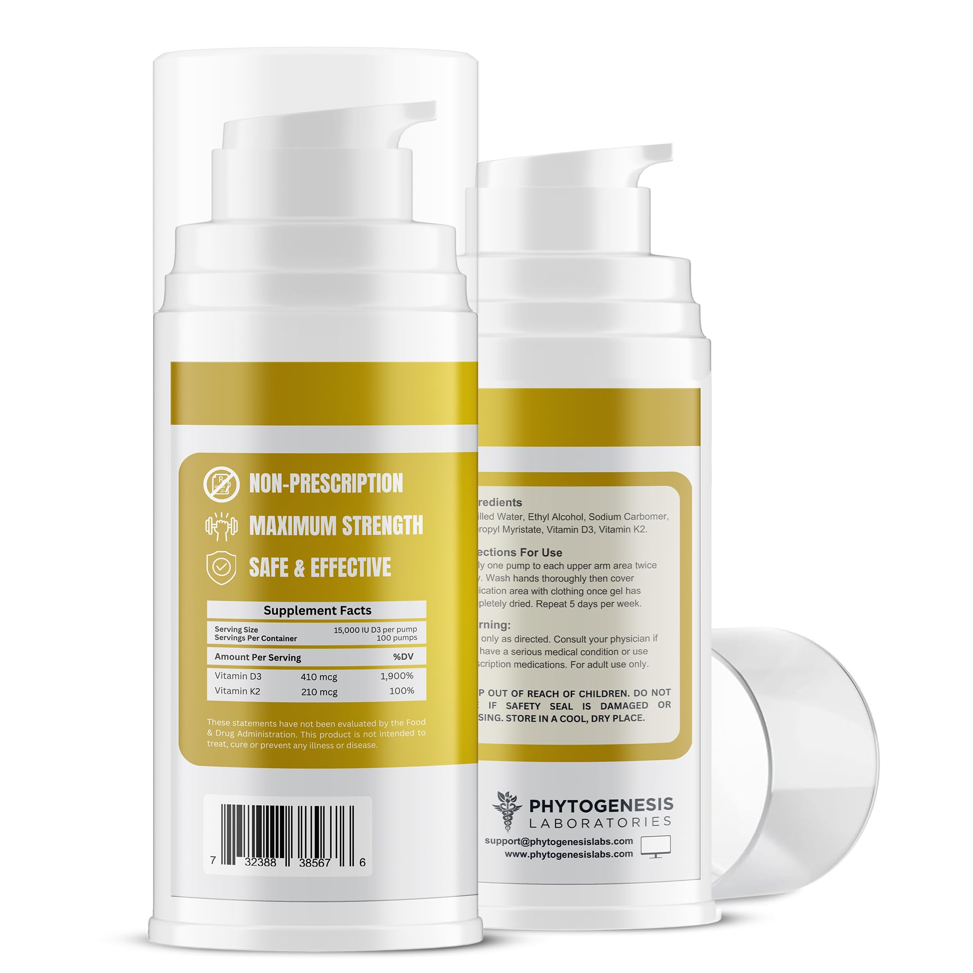 ANDROGENESIS Vitamin D3 K2 Topical Gel back view showing ingredients