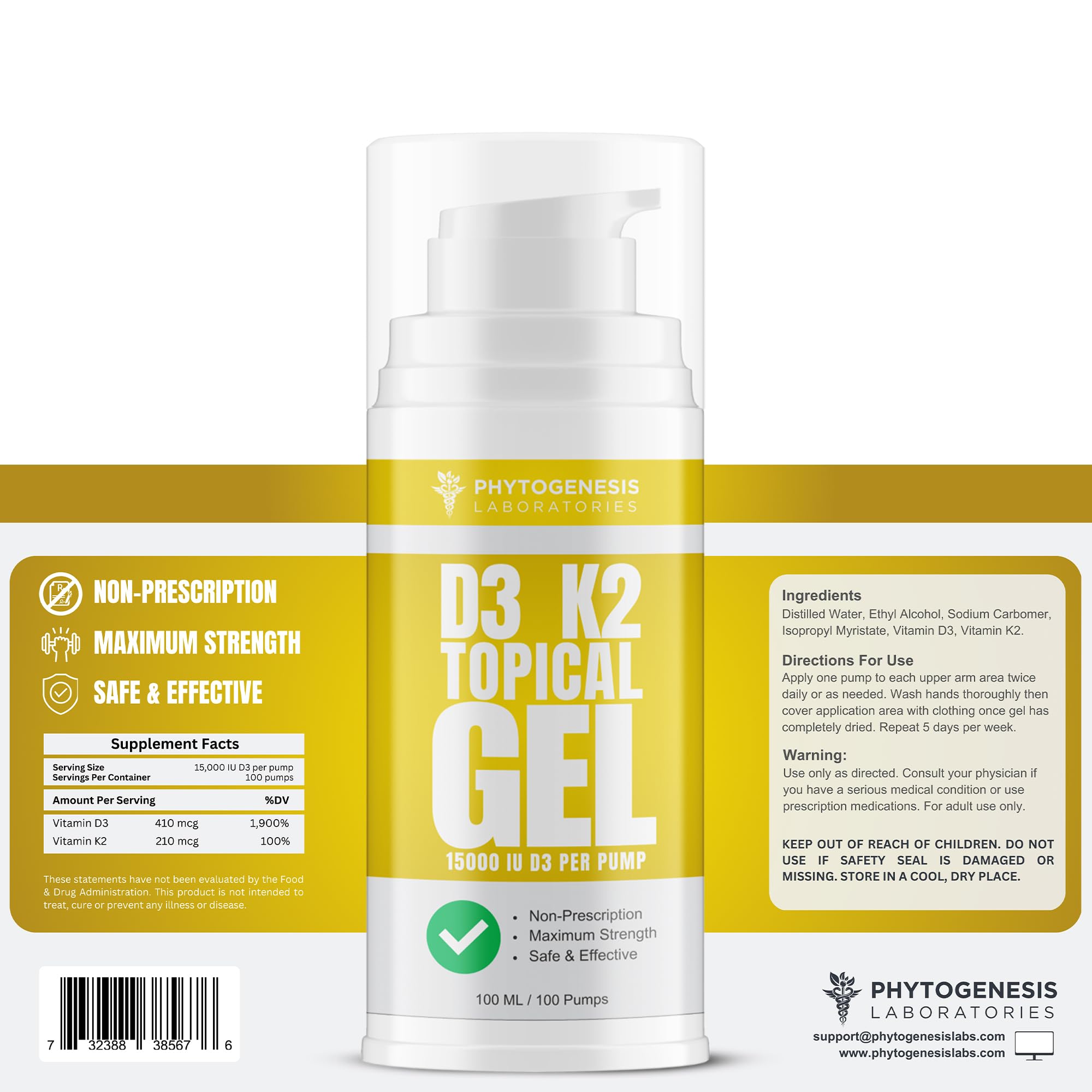 ANDROGENESIS Vitamin D3 K2 Topical Gel side view with dimensions