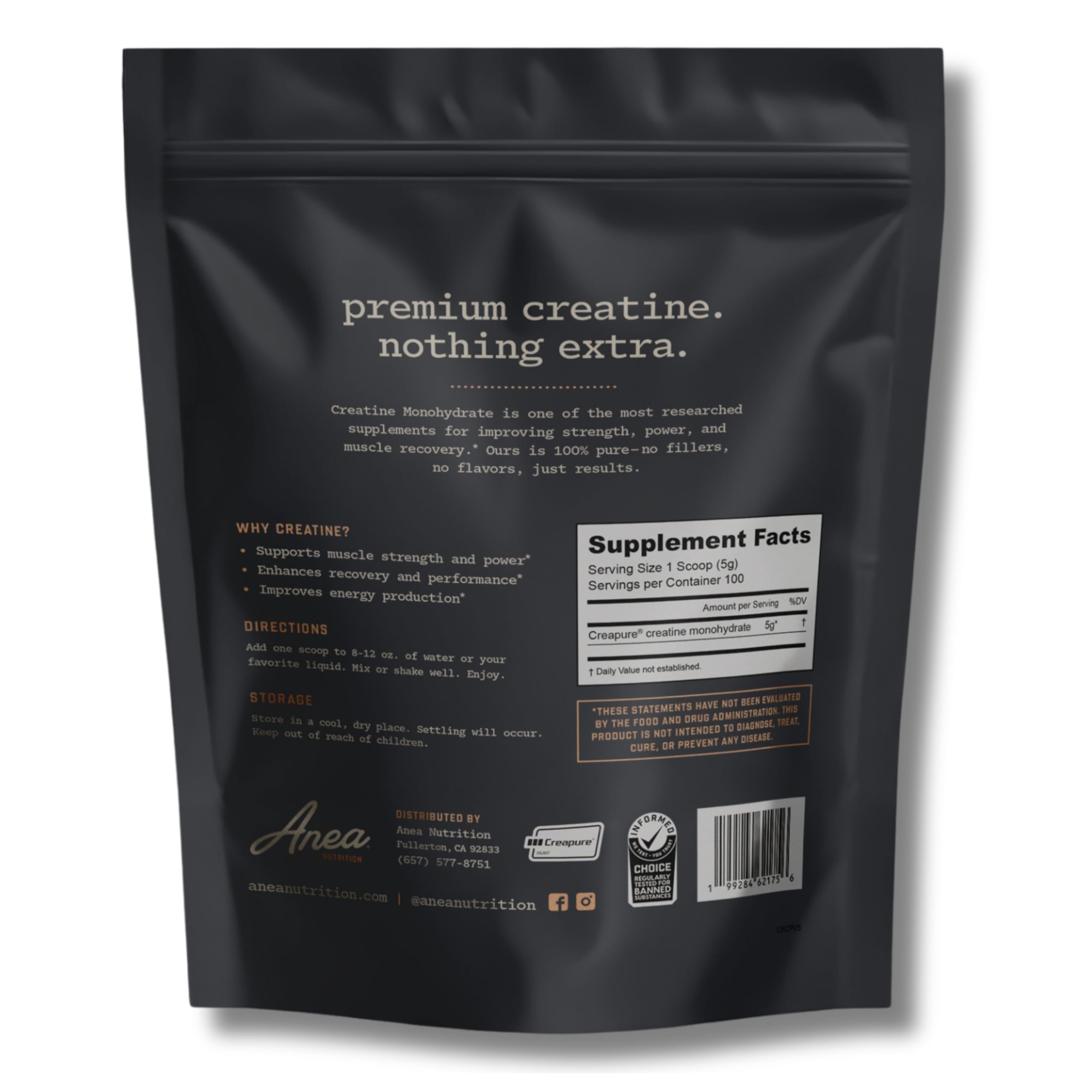 Anea Nutrition Creapure Creatine 531g packaging side view