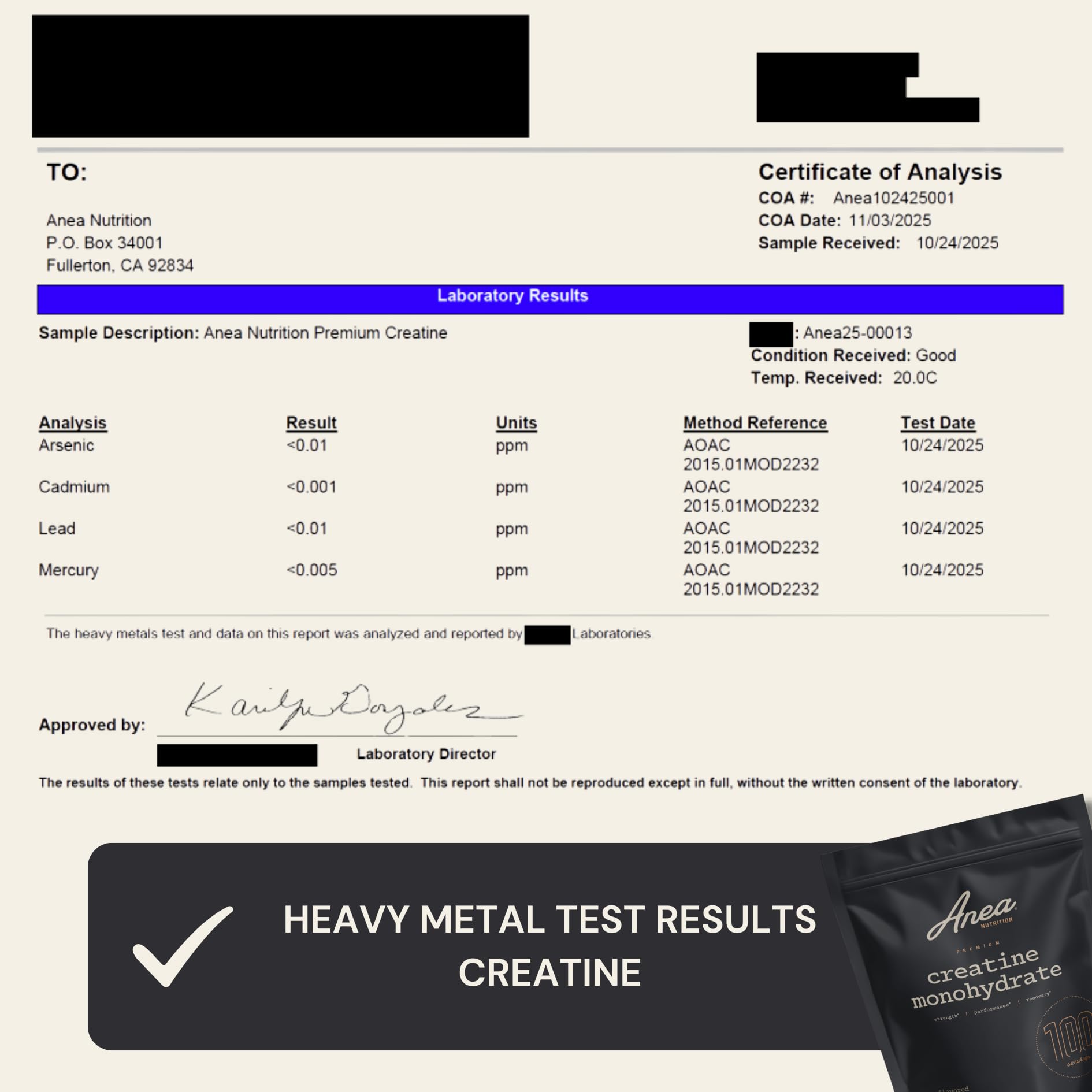 Anea Nutrition Creapure Creatine Monohydrate back view of packaging