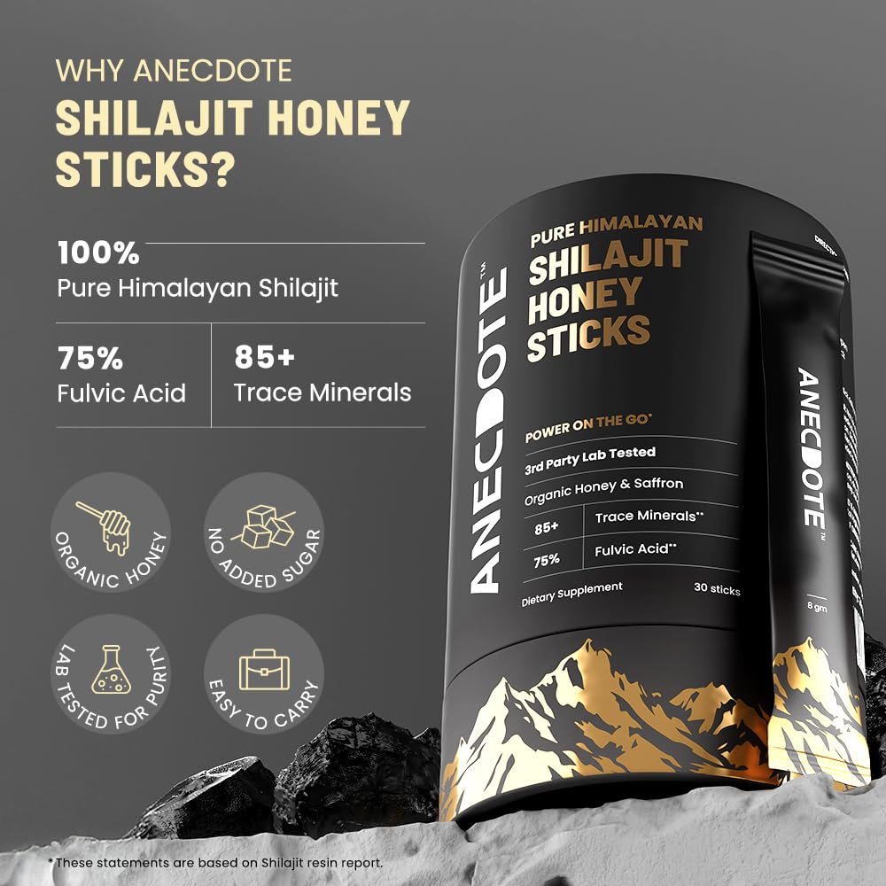 ANECDOTE Himalayan Shilajit Honey Sticks with organic honey and saffron