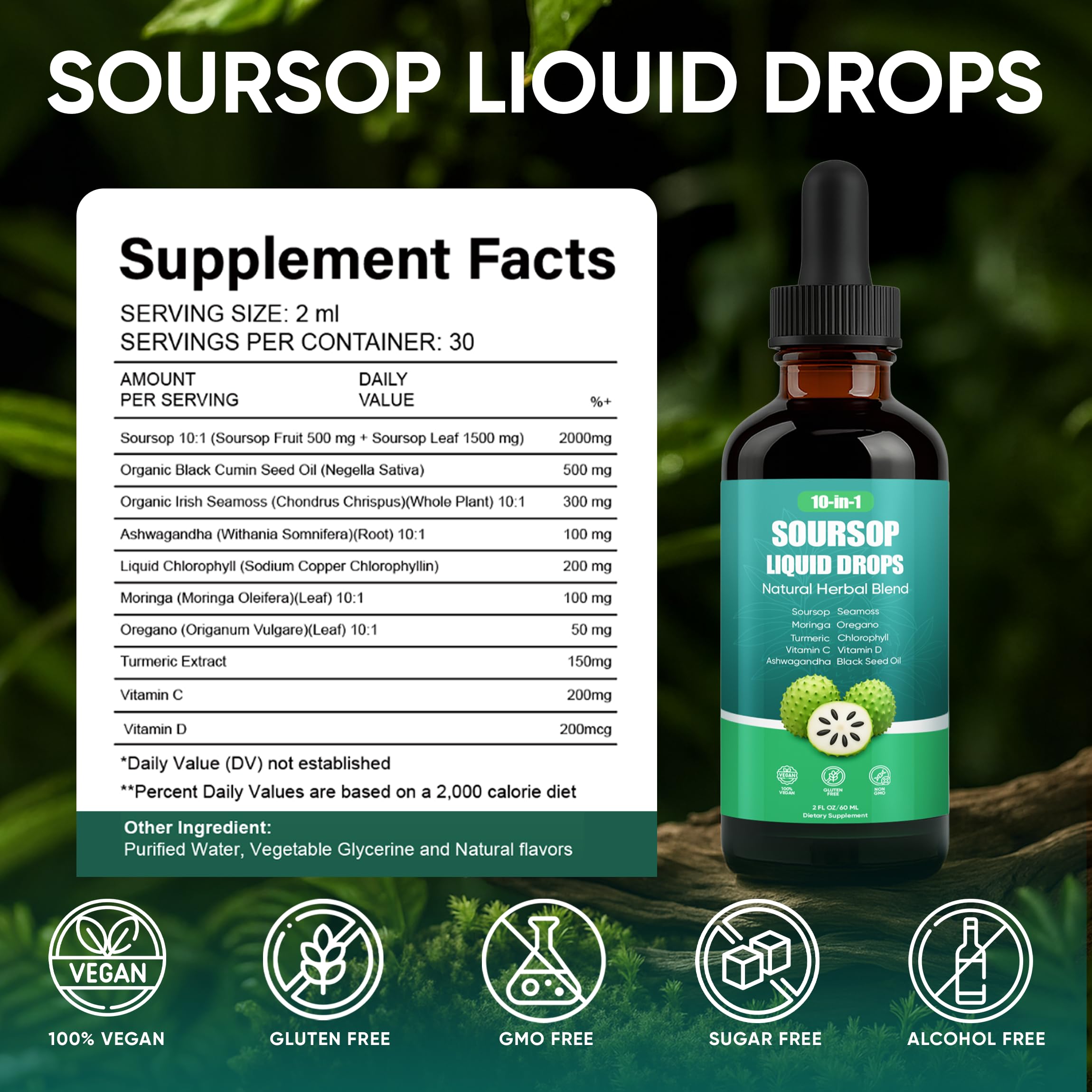 ANEFOSE 10-in-1 Botanical Fusion Liquid Drops bottle side view