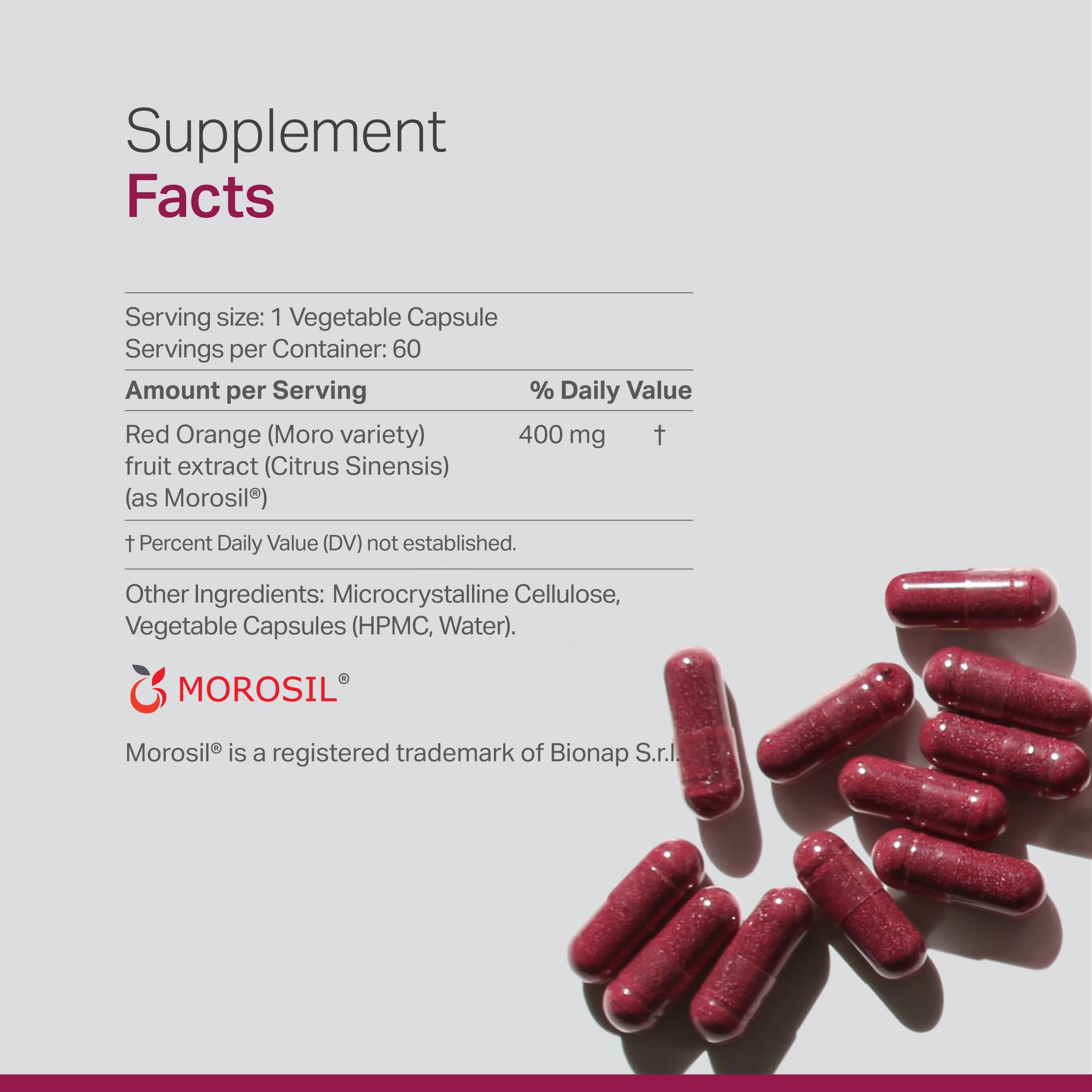 Anew Vita Blood Orange Extract Supplement side view showing capsule details