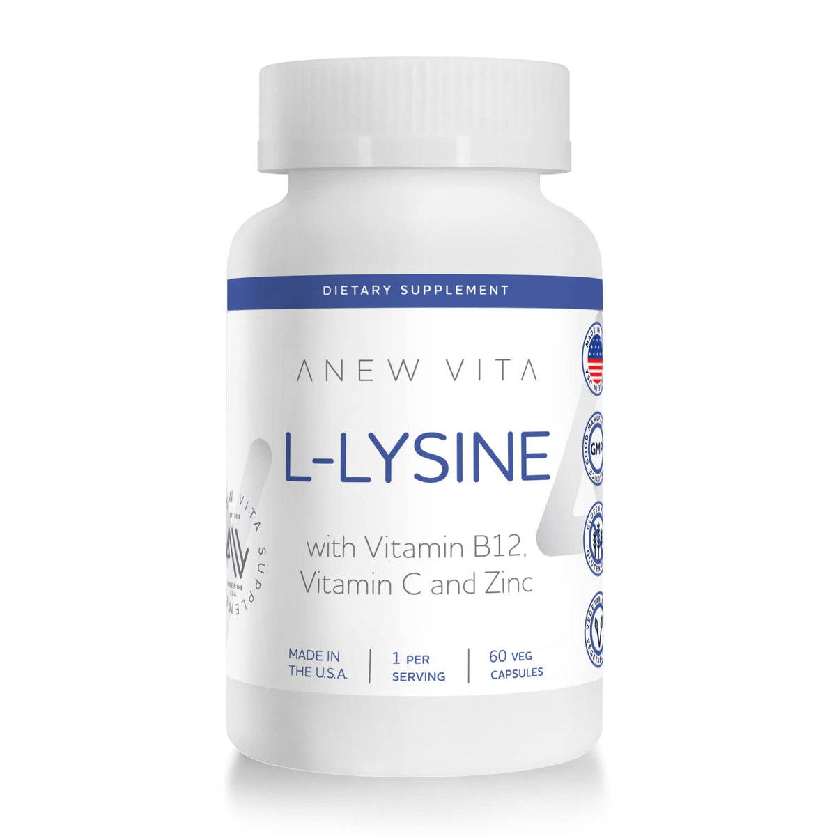 Anew Vita L-Lysine Supplement 60 capsules front view