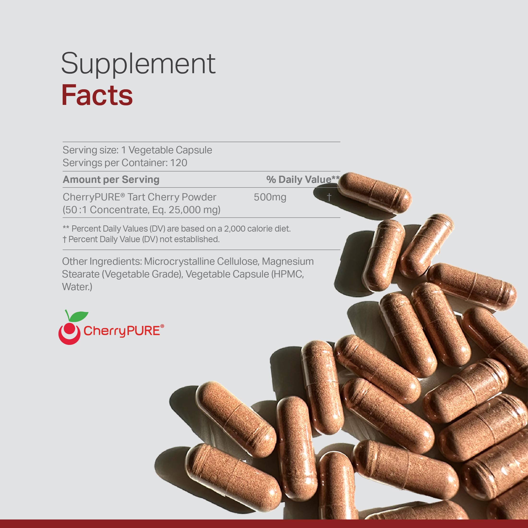 Anew Vita Tart Cherry Supplement side view showing ingredients list