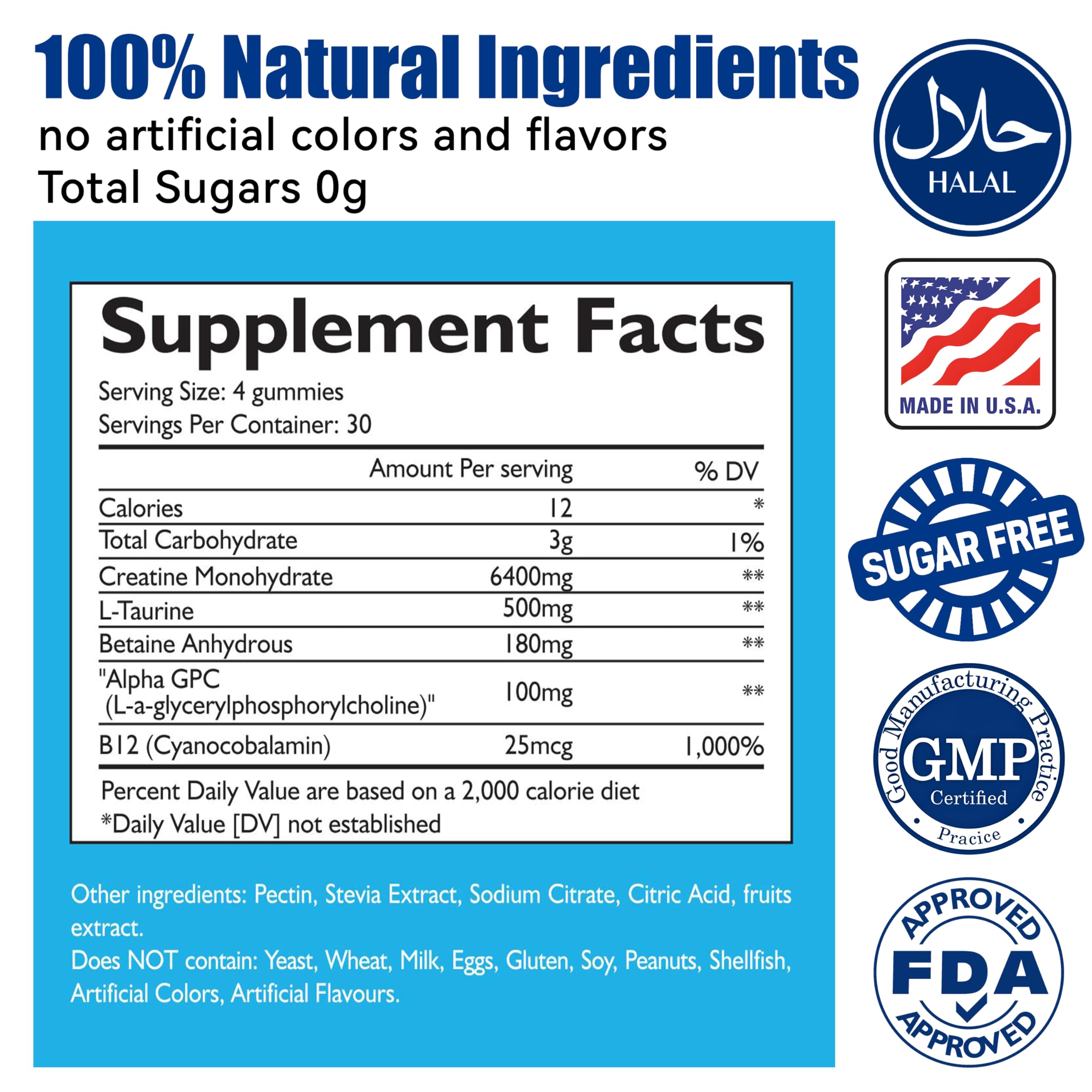 AnFamer Creatine Gummies showing serving size of 4 gummies