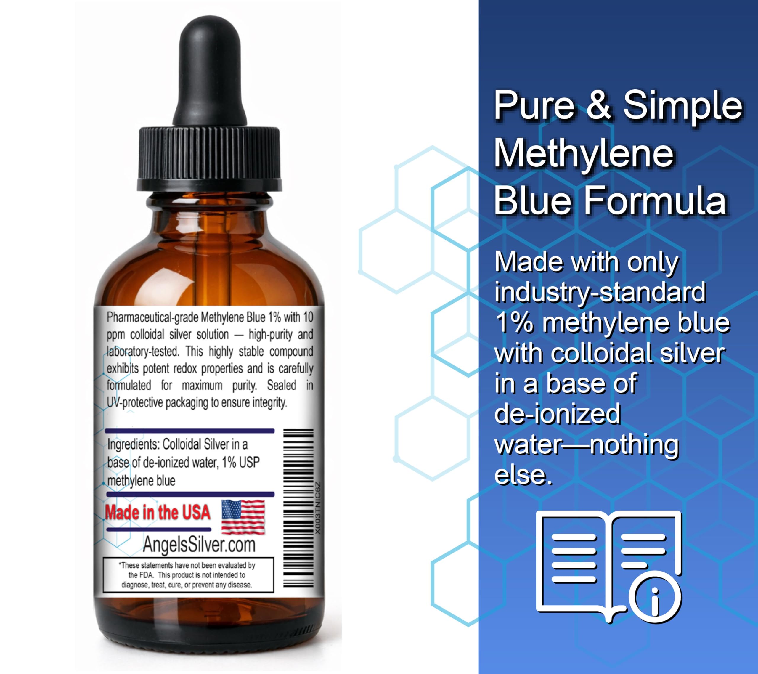 Angels Lab Colloidal Silver & Methylene Blue Supplement label details
