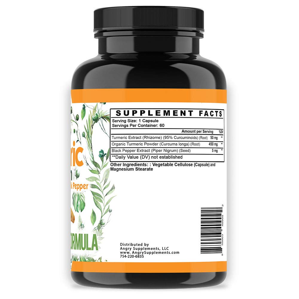 Angry Supplements Turmeric Curcumin 500mg ingredients list