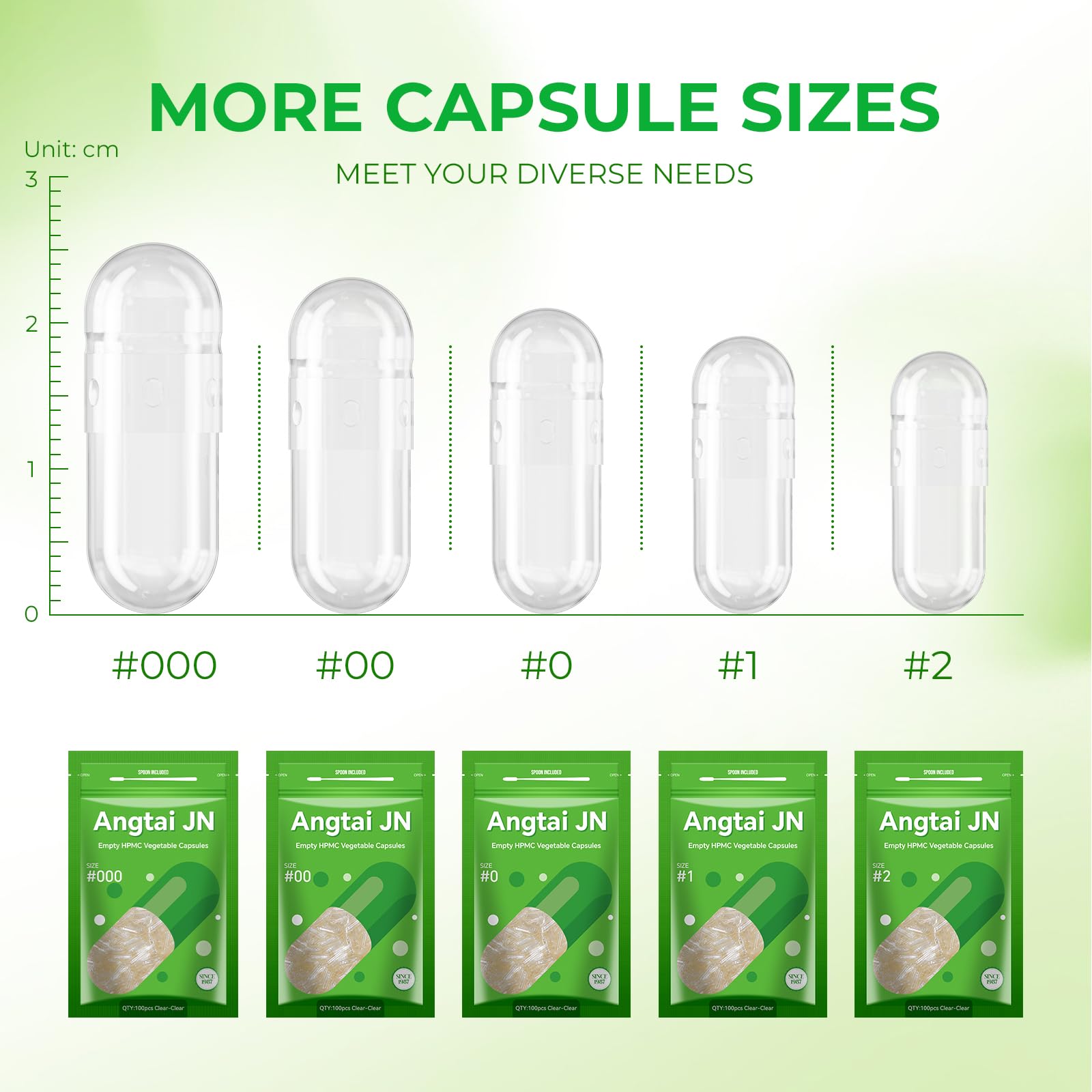 Angtai JN Empty Vegan Capsules Size 000 with filling scoops