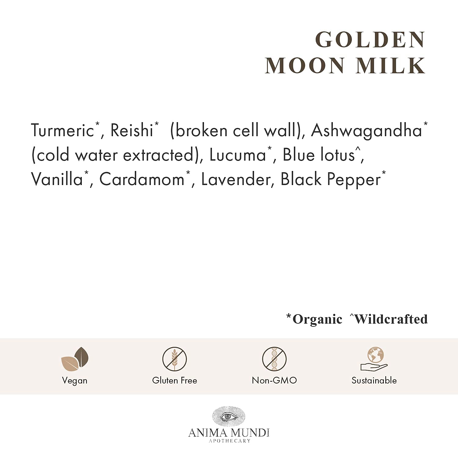Anima Mundi Golden Moon Milk powder with spices on a kitchen counter