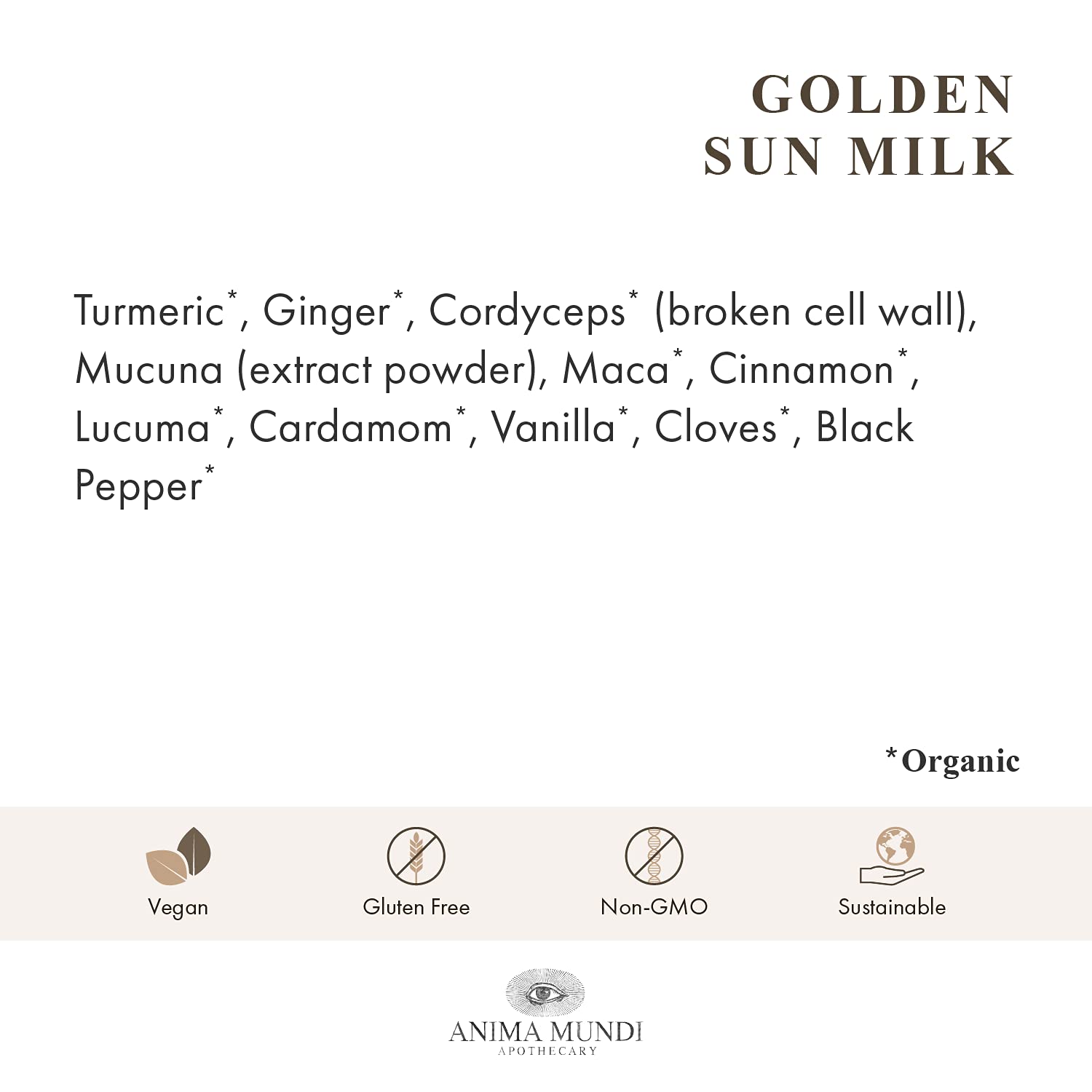 Anima Mundi Golden Sun Milk Turmeric Powder in a bowl with spices