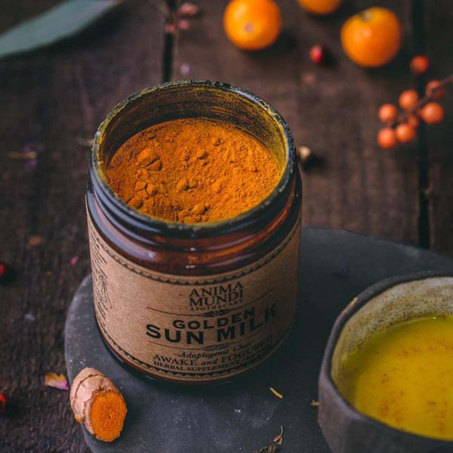 Anima Mundi Golden Sun Milk Turmeric Powder side view with ingredients list