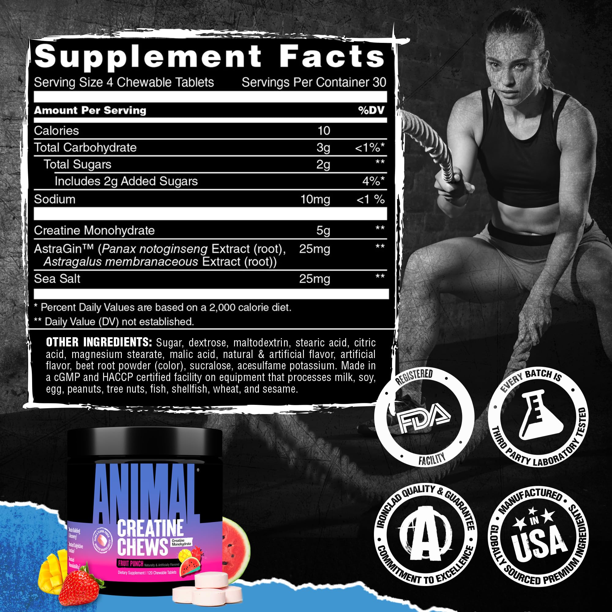 Animal Creatine Chews grape flavour nutritional information
