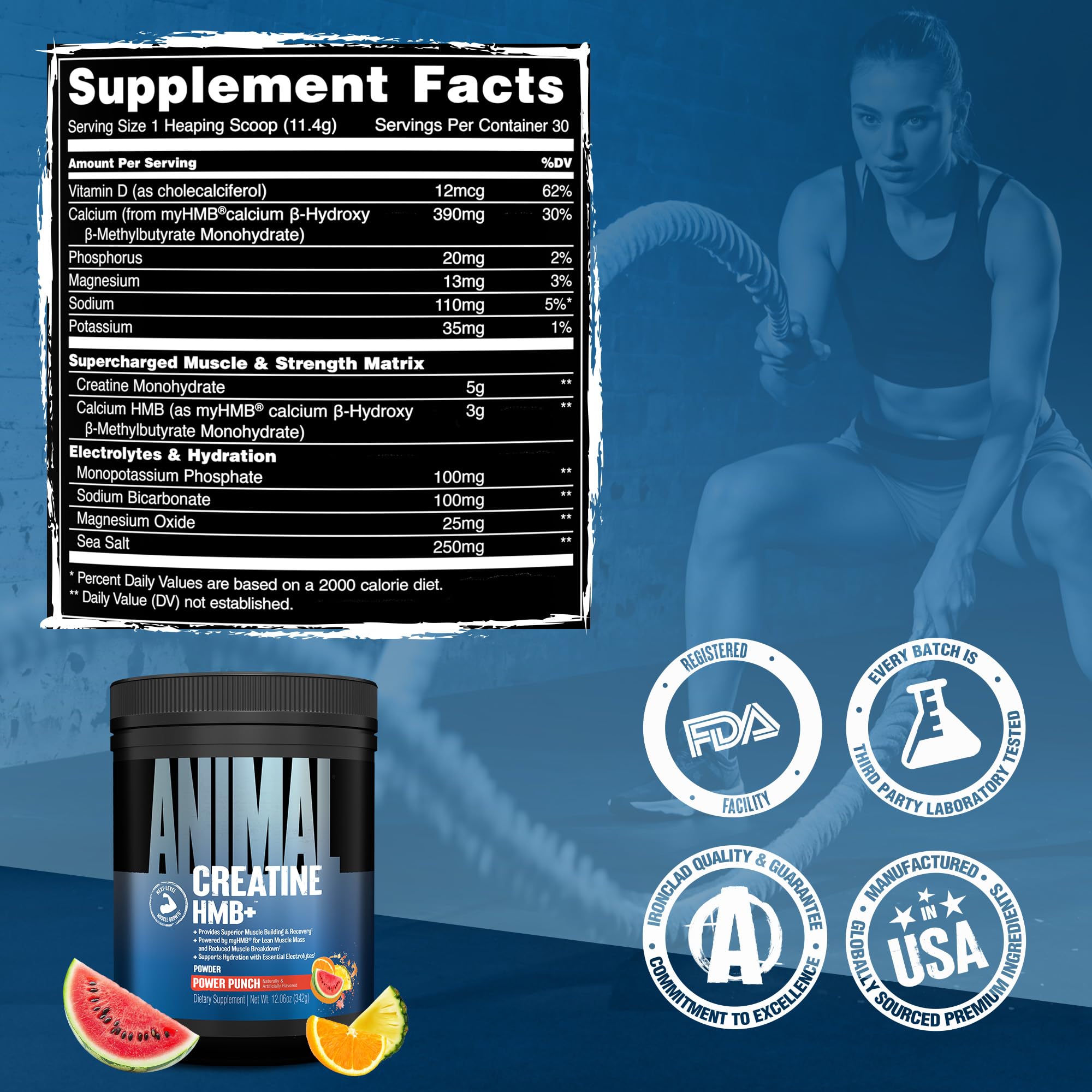 Animal Creatine HMB+ 342g Power Punch ingredients list