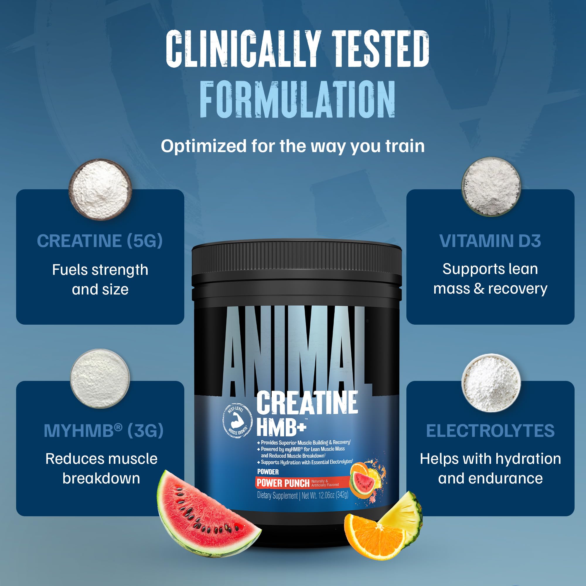 Animal Creatine HMB+ 342g Power Punch with shaker bottle
