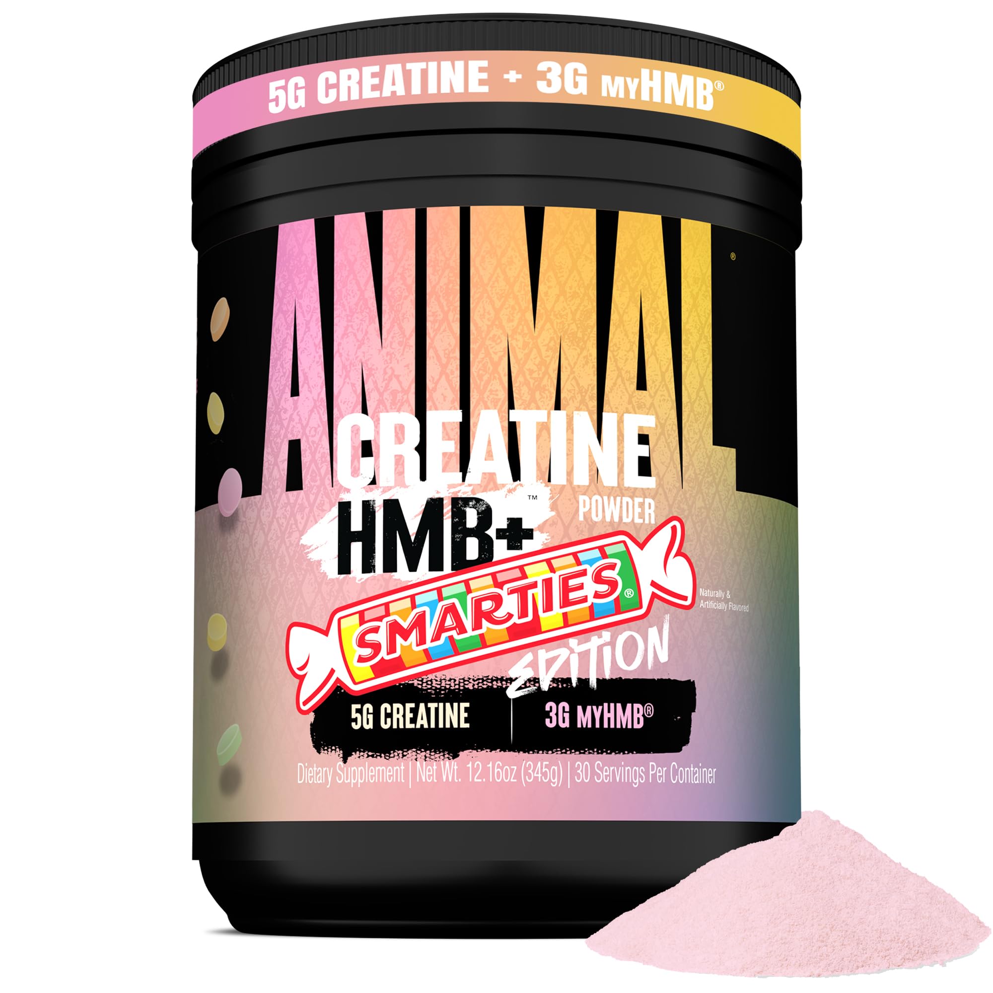 Animal Creatine HMB+ 345g front view with Smarties flavour