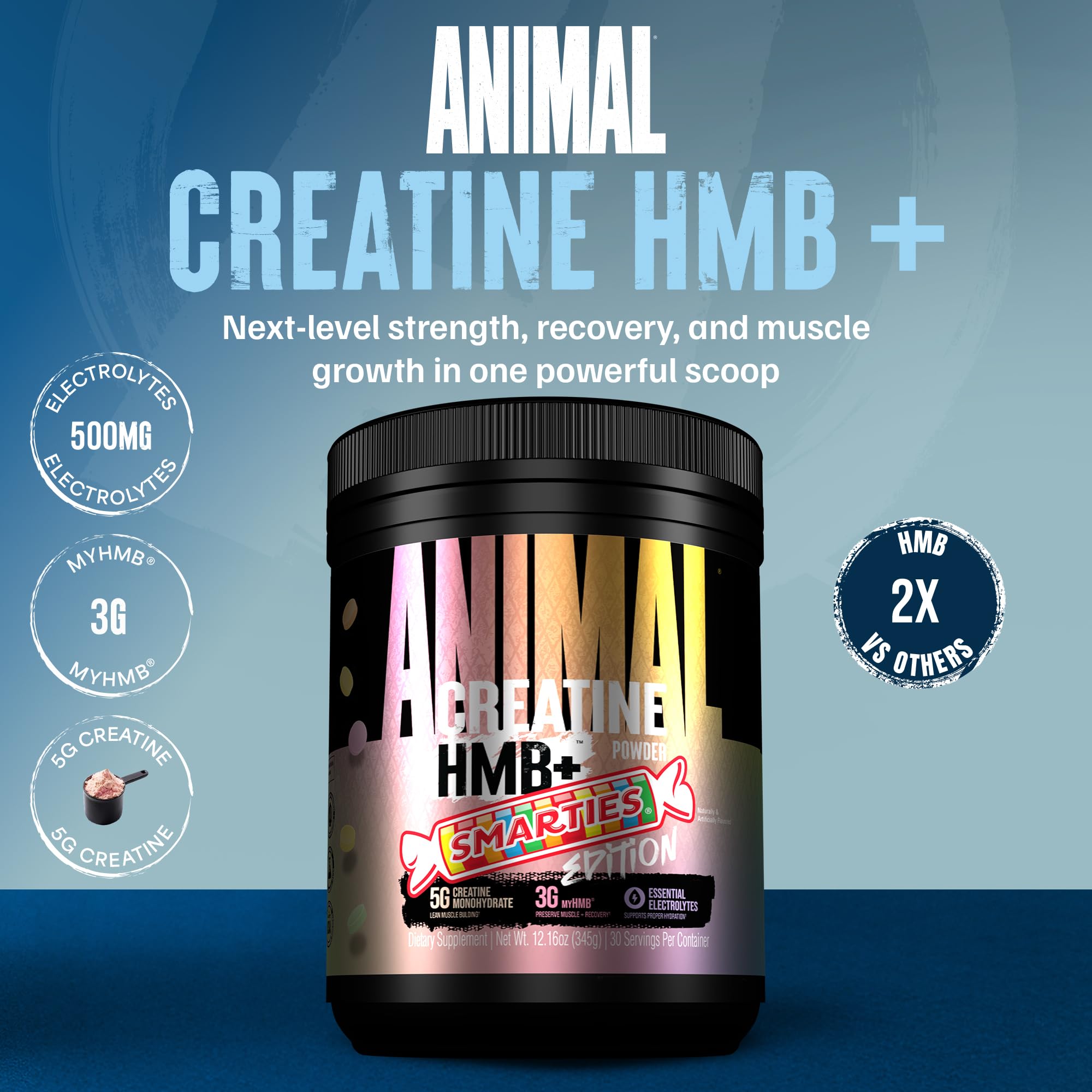 Animal Creatine HMB+ 345g side view showing packaging