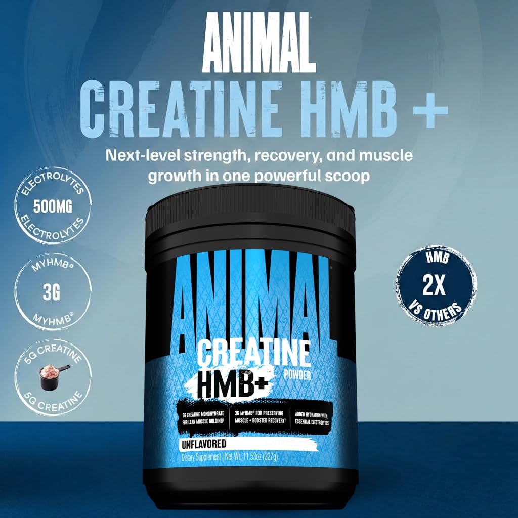 Animal Creatine HMB+ powder in a scoop