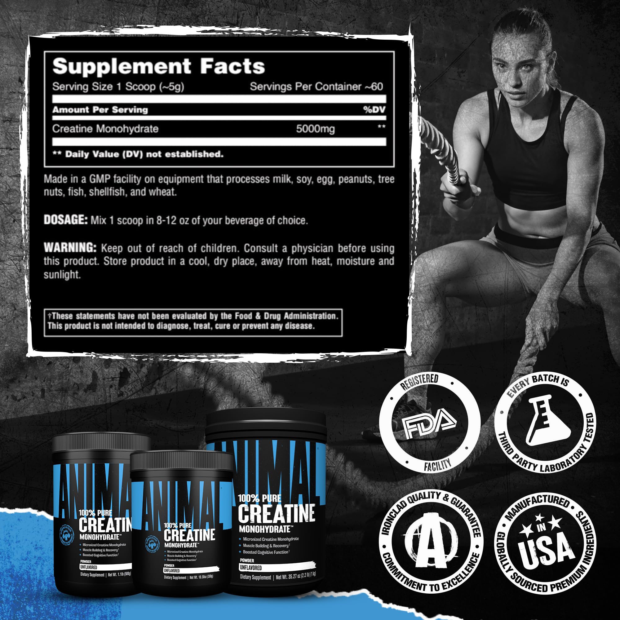Animal Creatine Monohydrate 300g with measuring scoop