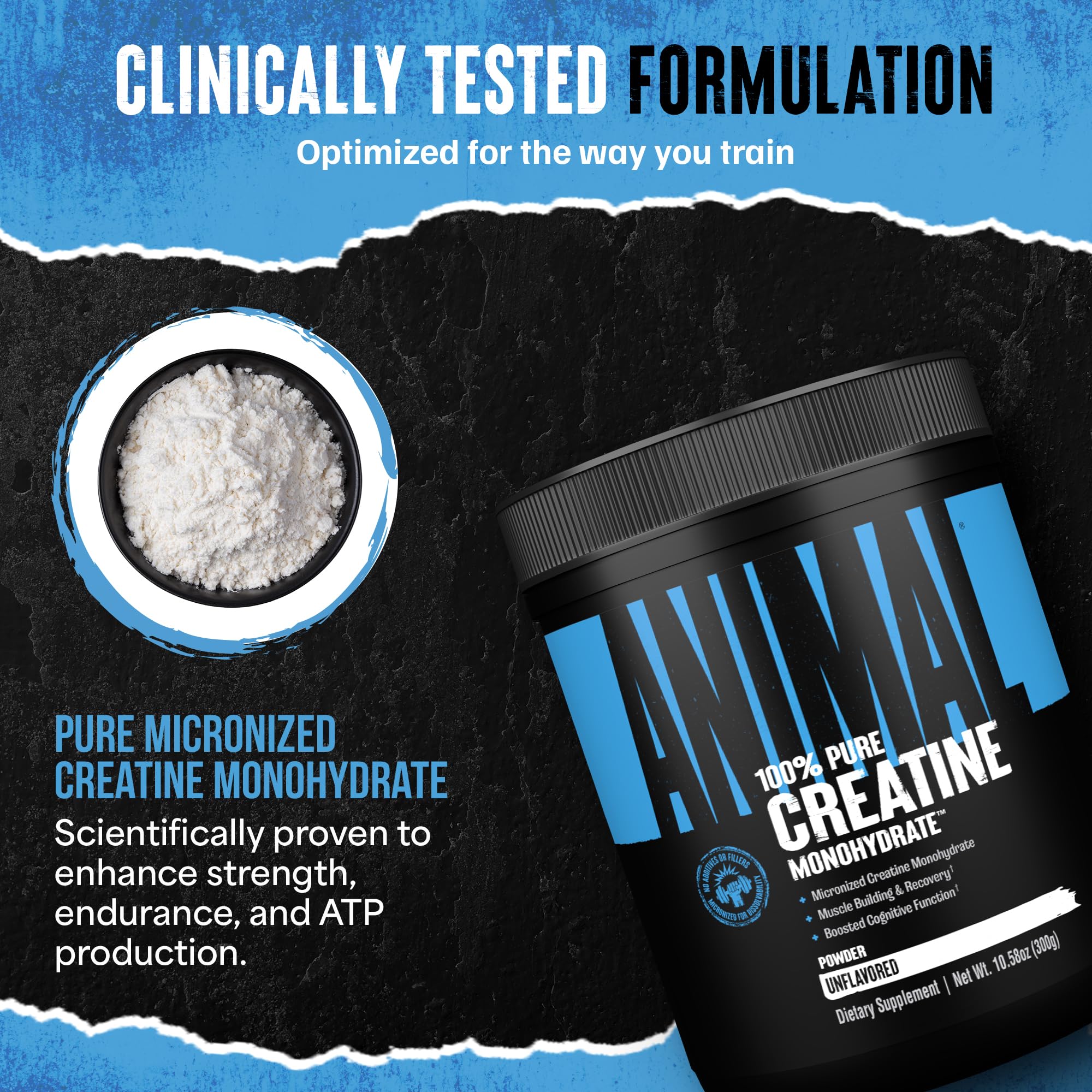Animal Creatine Monohydrate 300g with protein shake ingredients