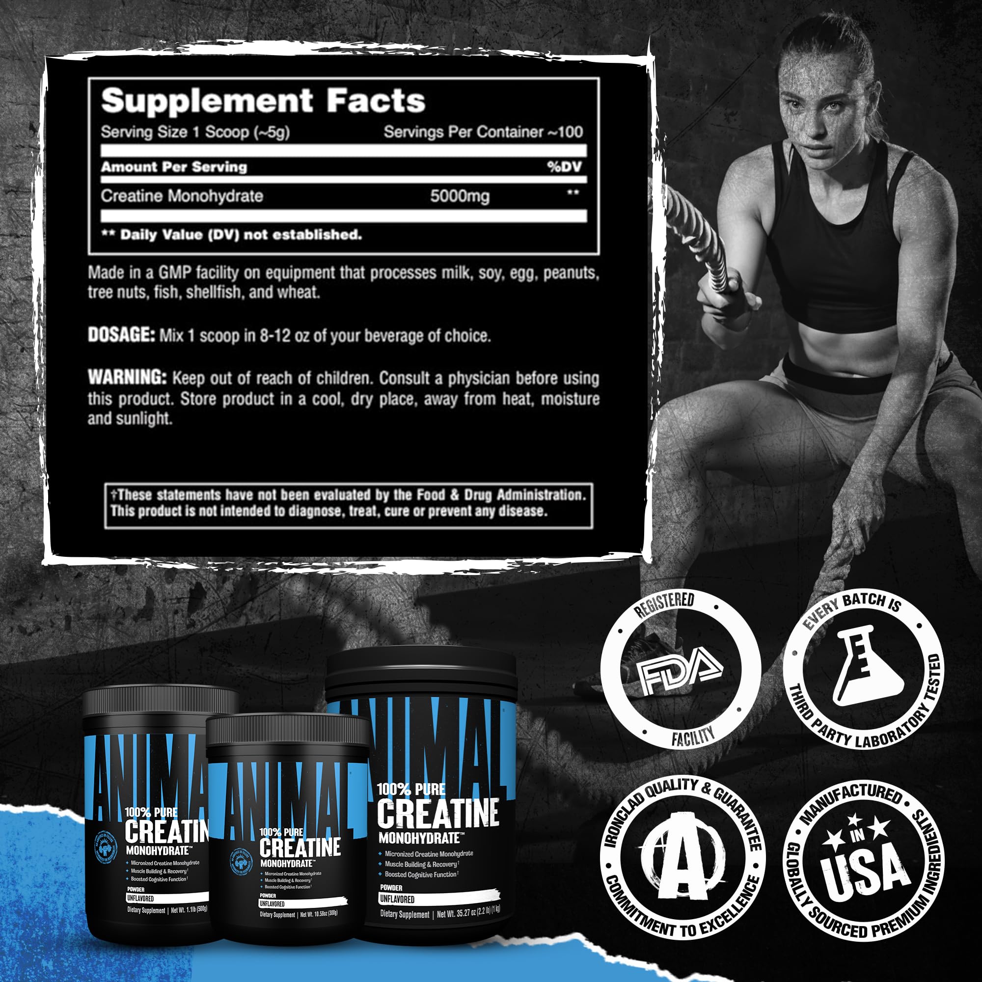 Animal Creatine Monohydrate Powder 454g side view