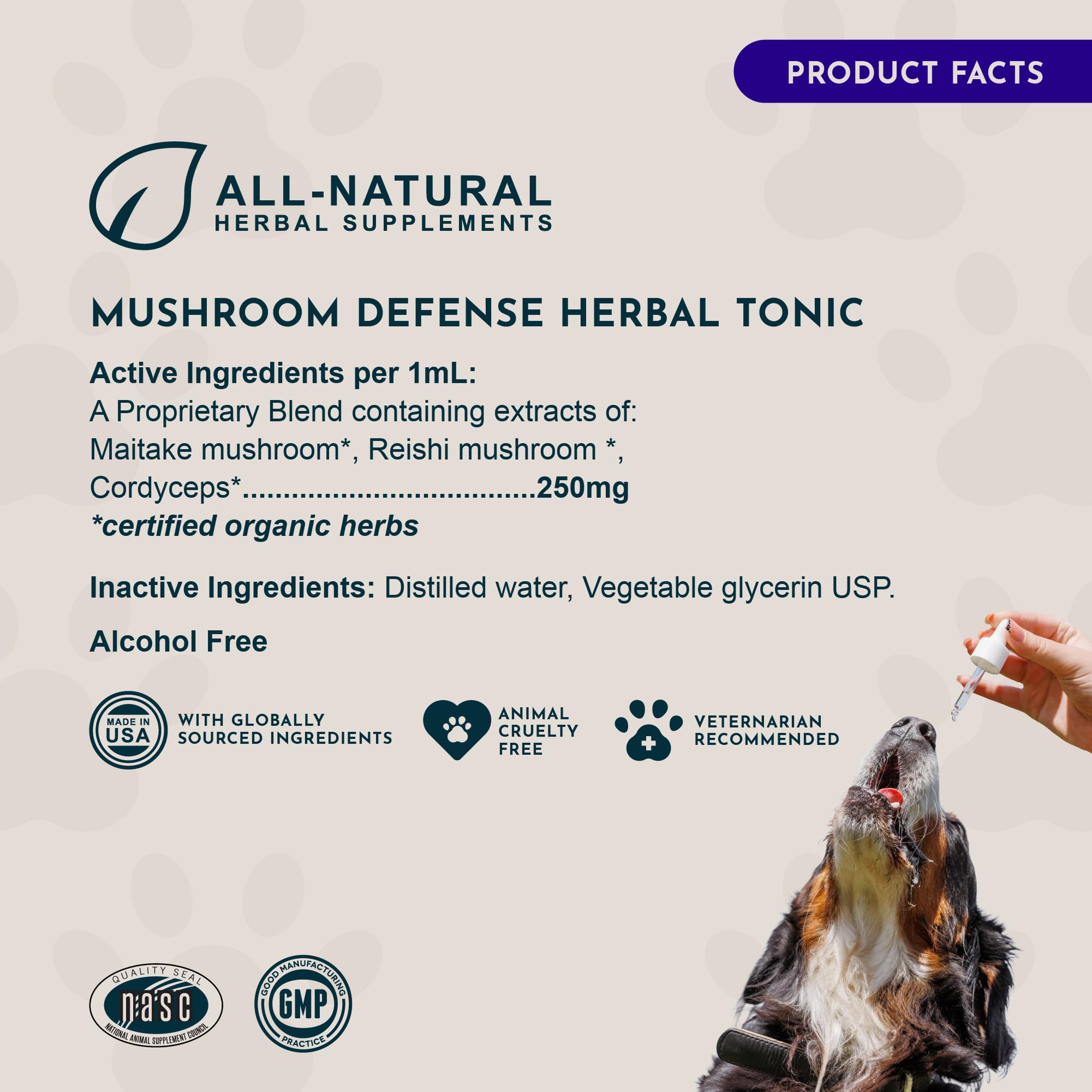 Animal Essentials Herbal Mushroom Tincture packaging details