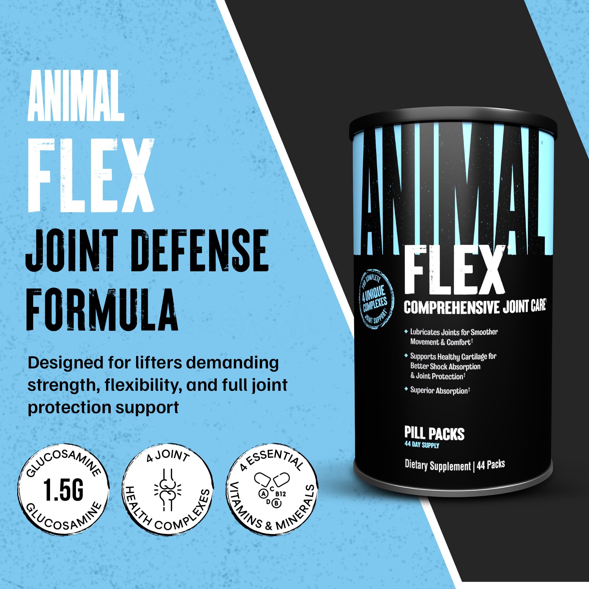 Animal Flex Joint Support Supplement side view showing daily pill packs