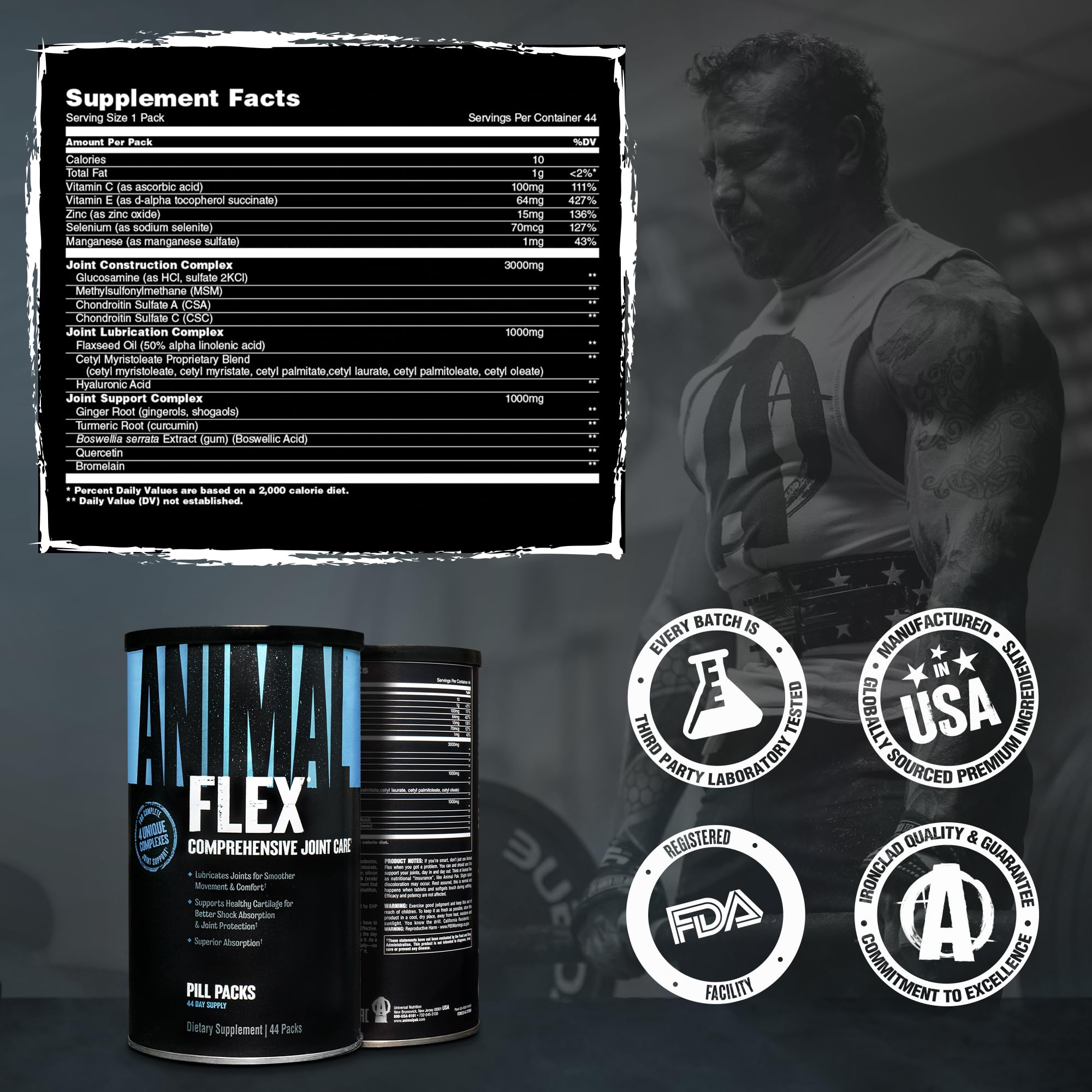 Animal Flex Joint Support Supplement with measuring spoon