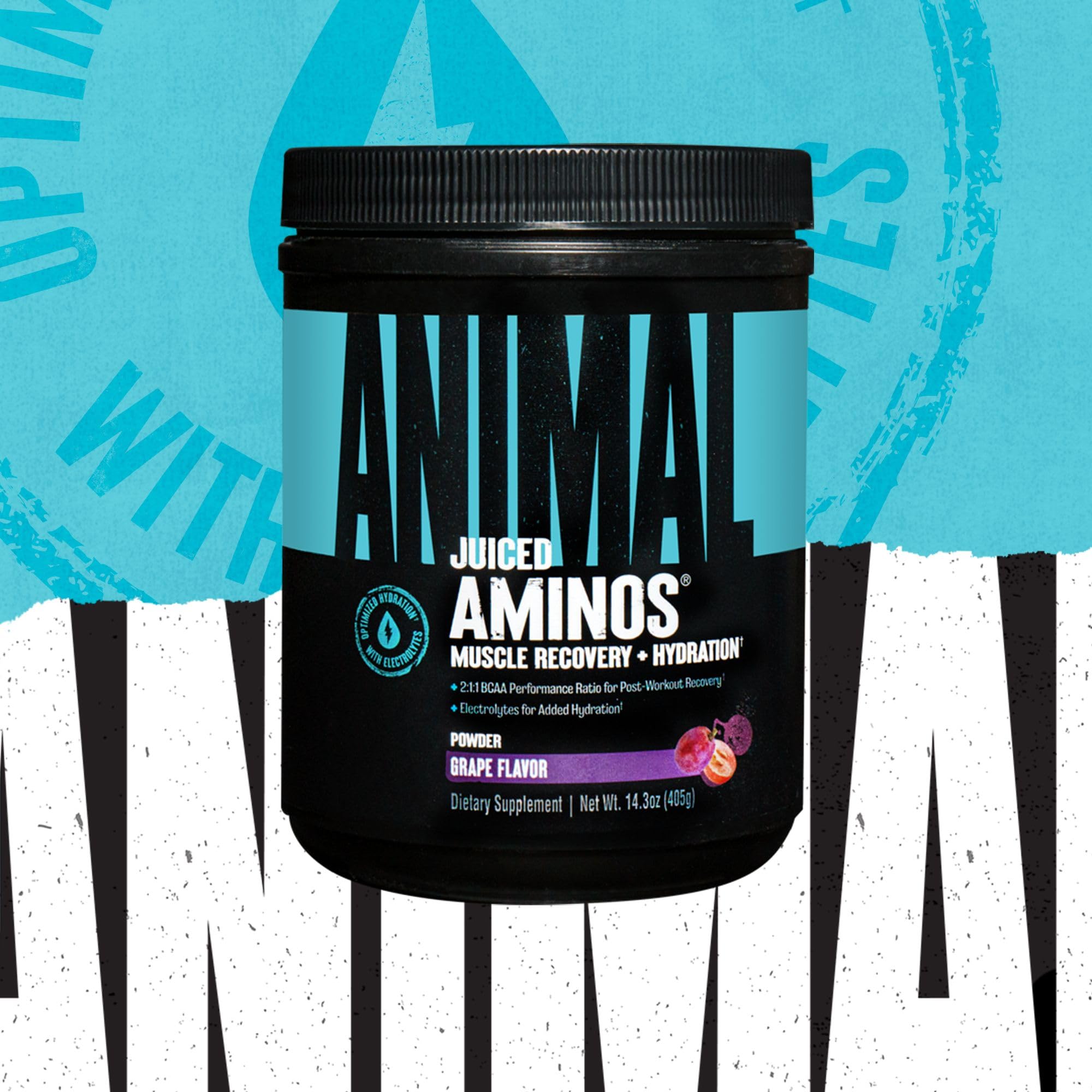 Animal Juiced Aminos 454g side view showing nutrition information
