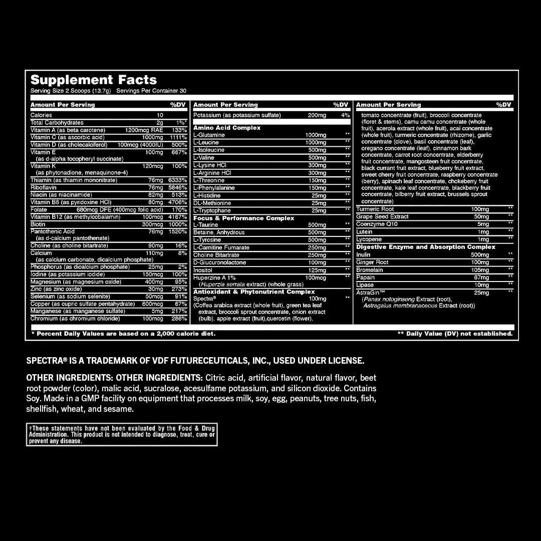 Animal Pak Complete Nutrition Multivitamin back view with nutritional information
