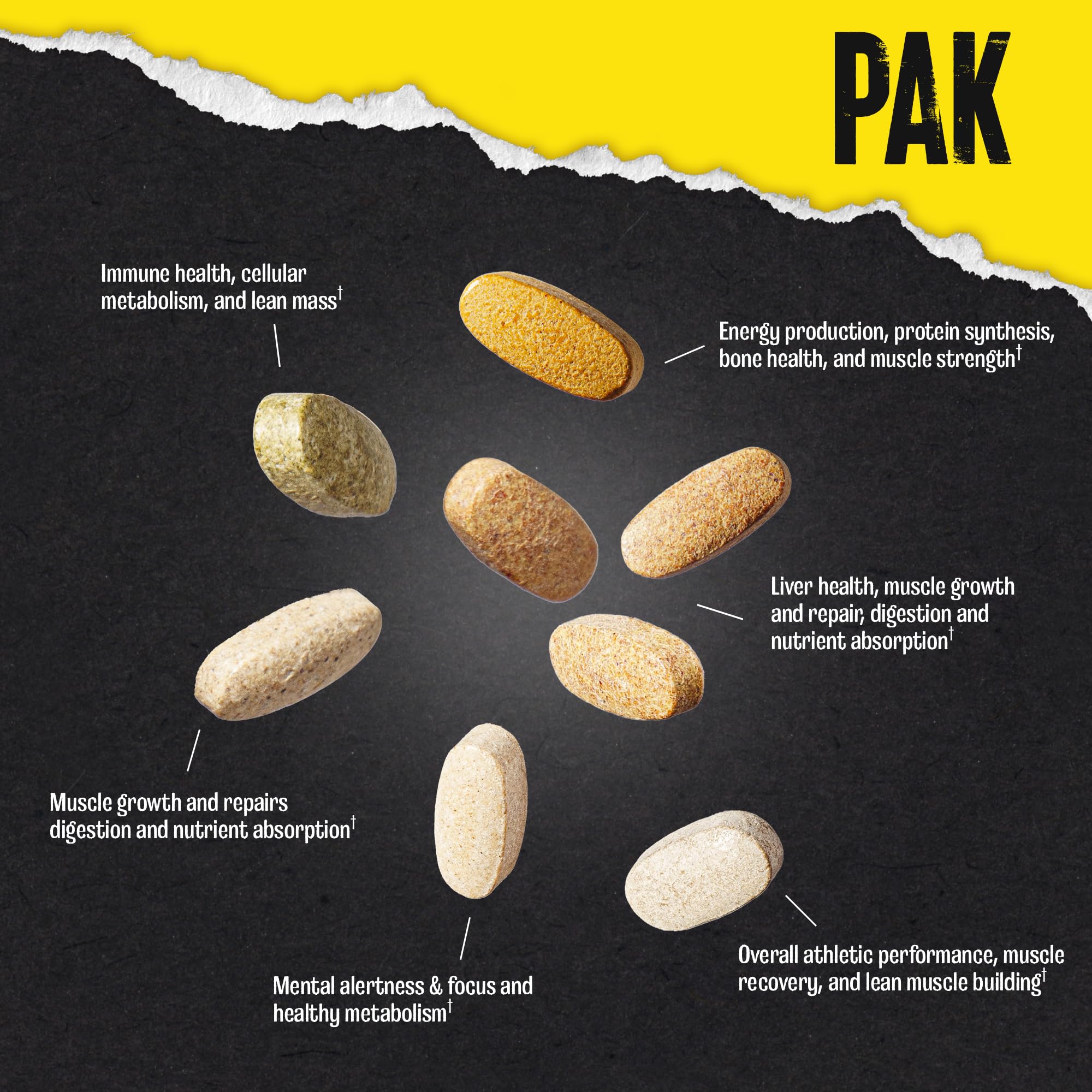 Animal Pak supplement packs displayed on a table