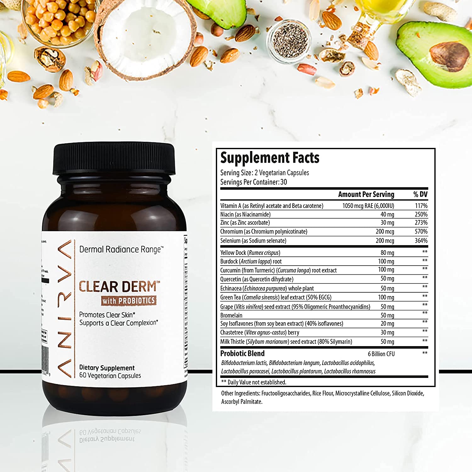 ANIRVA ClearDerm Acne Supplements bottle side view