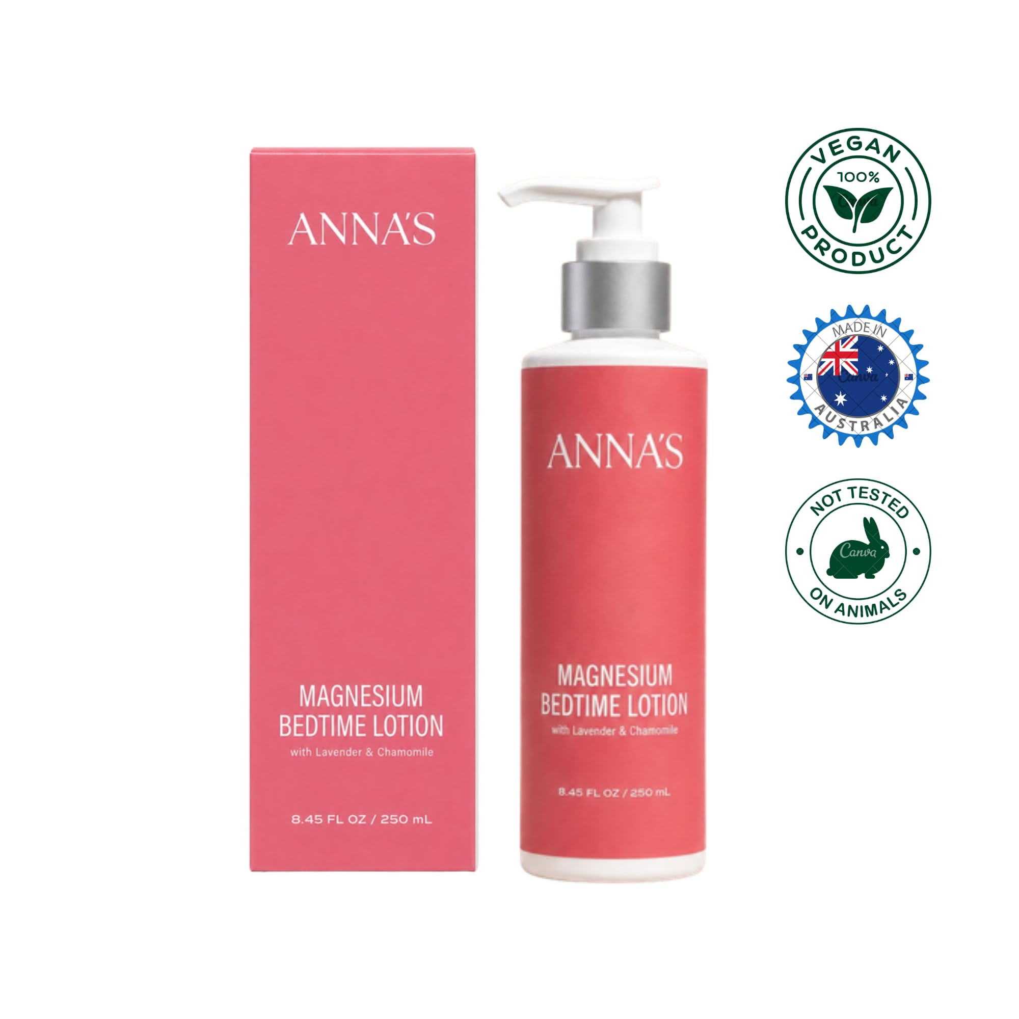 ANNA'S Magnesium Bedtime Lotion 250ml packaging details
