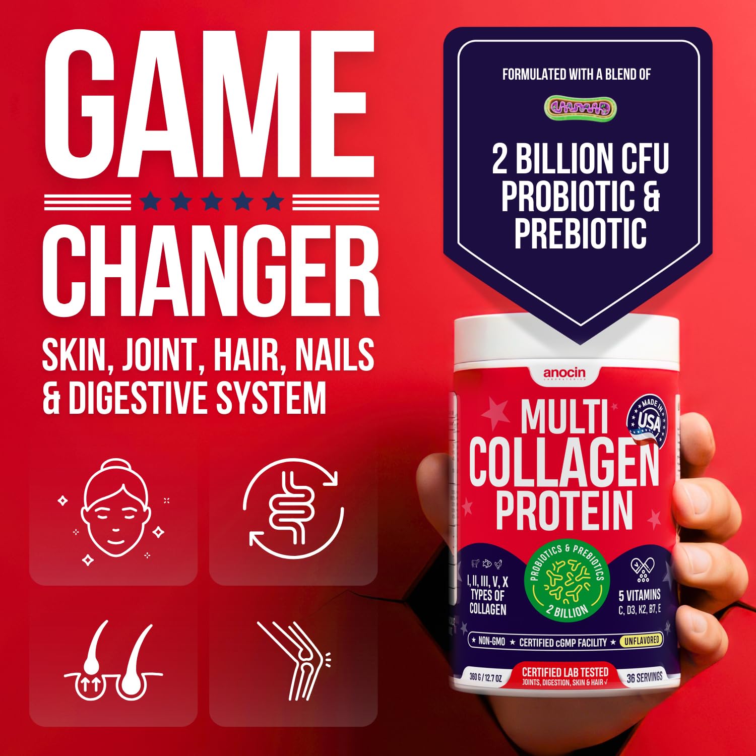 anocin Multi Collagen Powder 449g back view