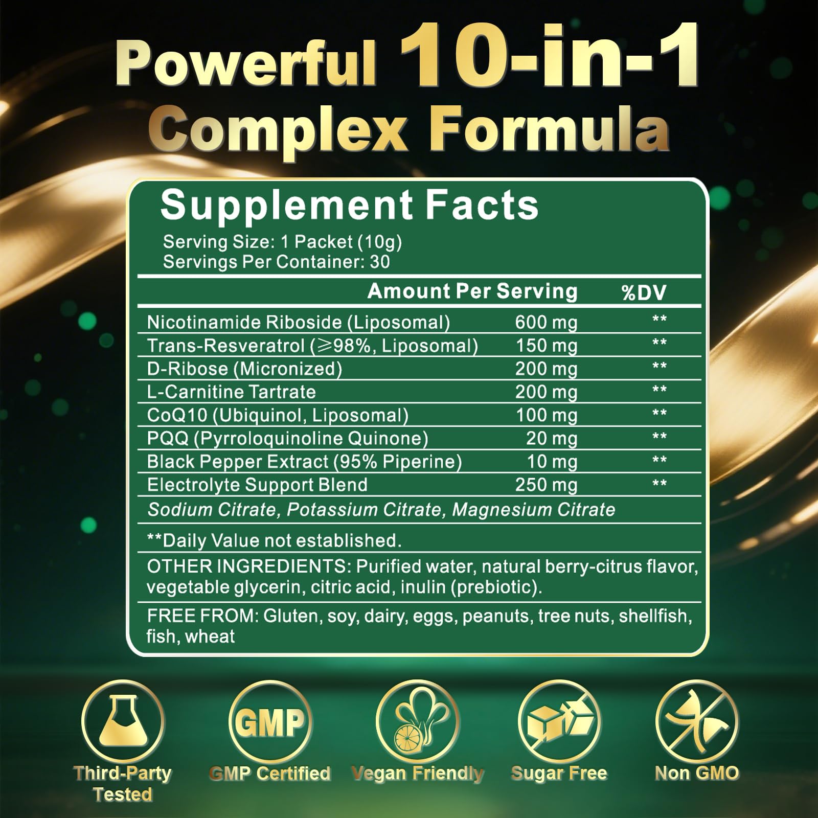 ANPOMER Liposomal NAD+ Supplement 600mg ingredients list