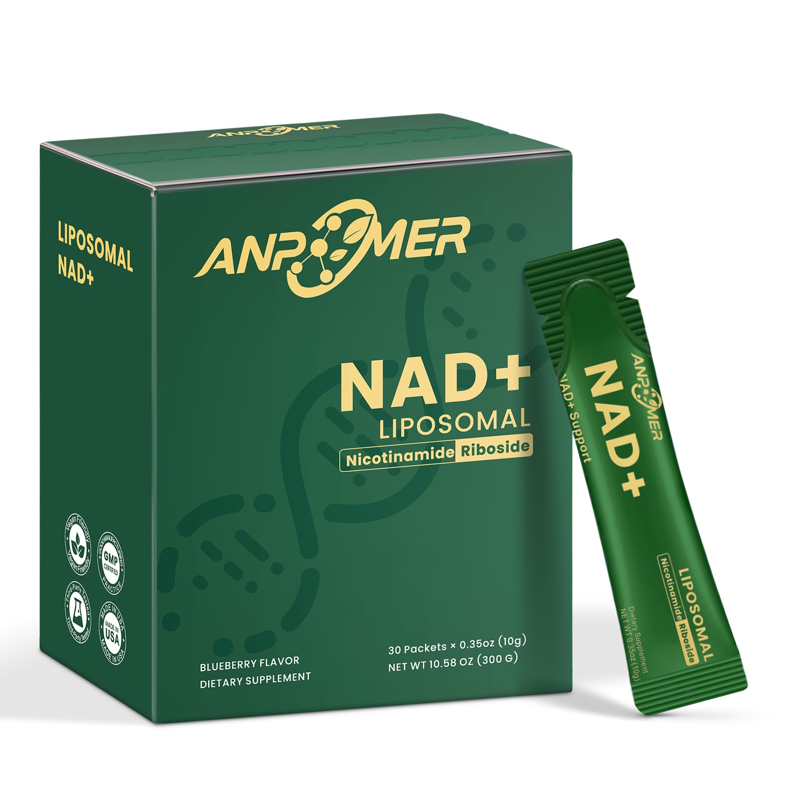 ANPOMER Liposomal NAD+ Supplement 600mg liquid packet front view