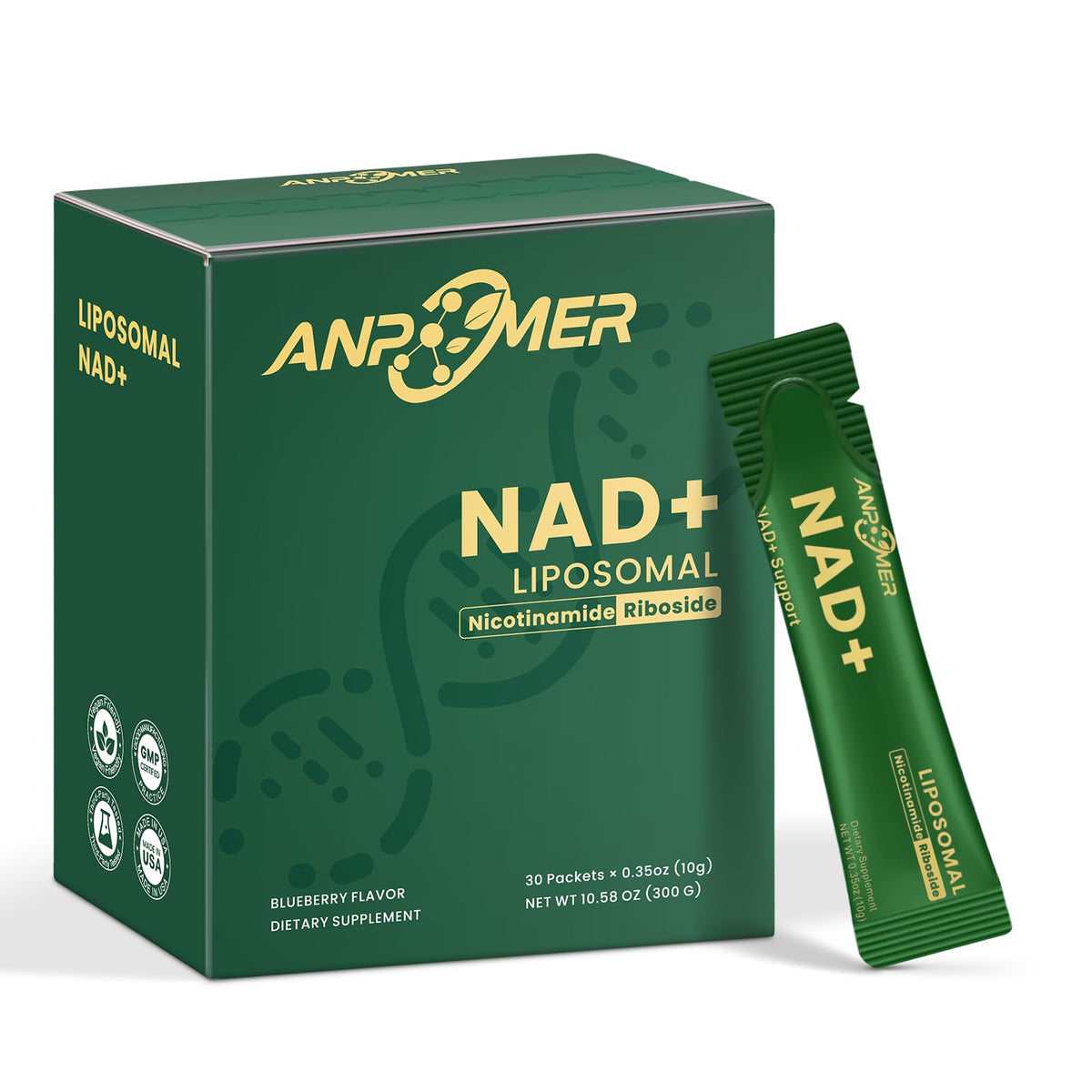ANPOMER Liposomal NAD+ Supplement 600mg liquid packet front view