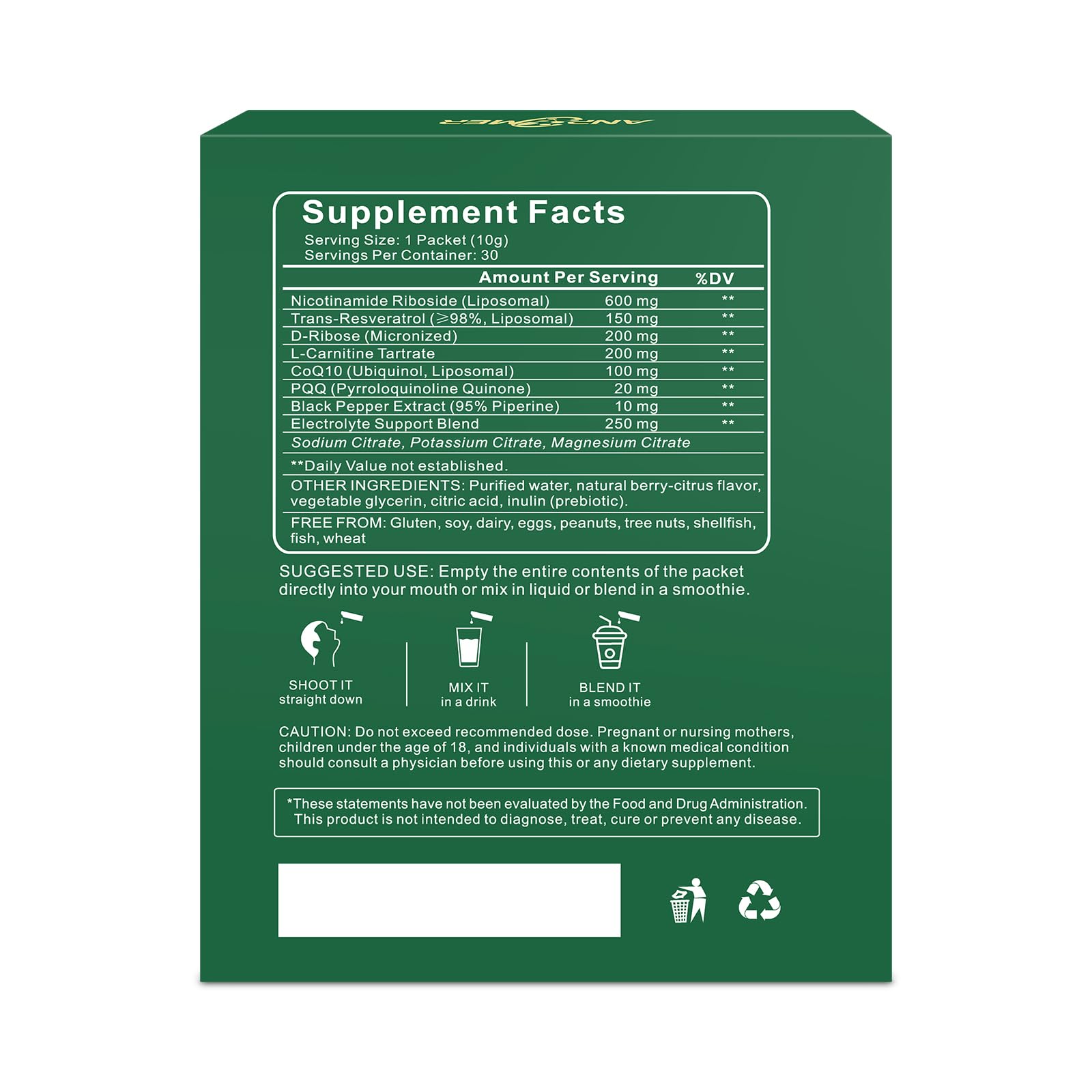 ANPOMER Liposomal NAD+ Supplement 600mg product information