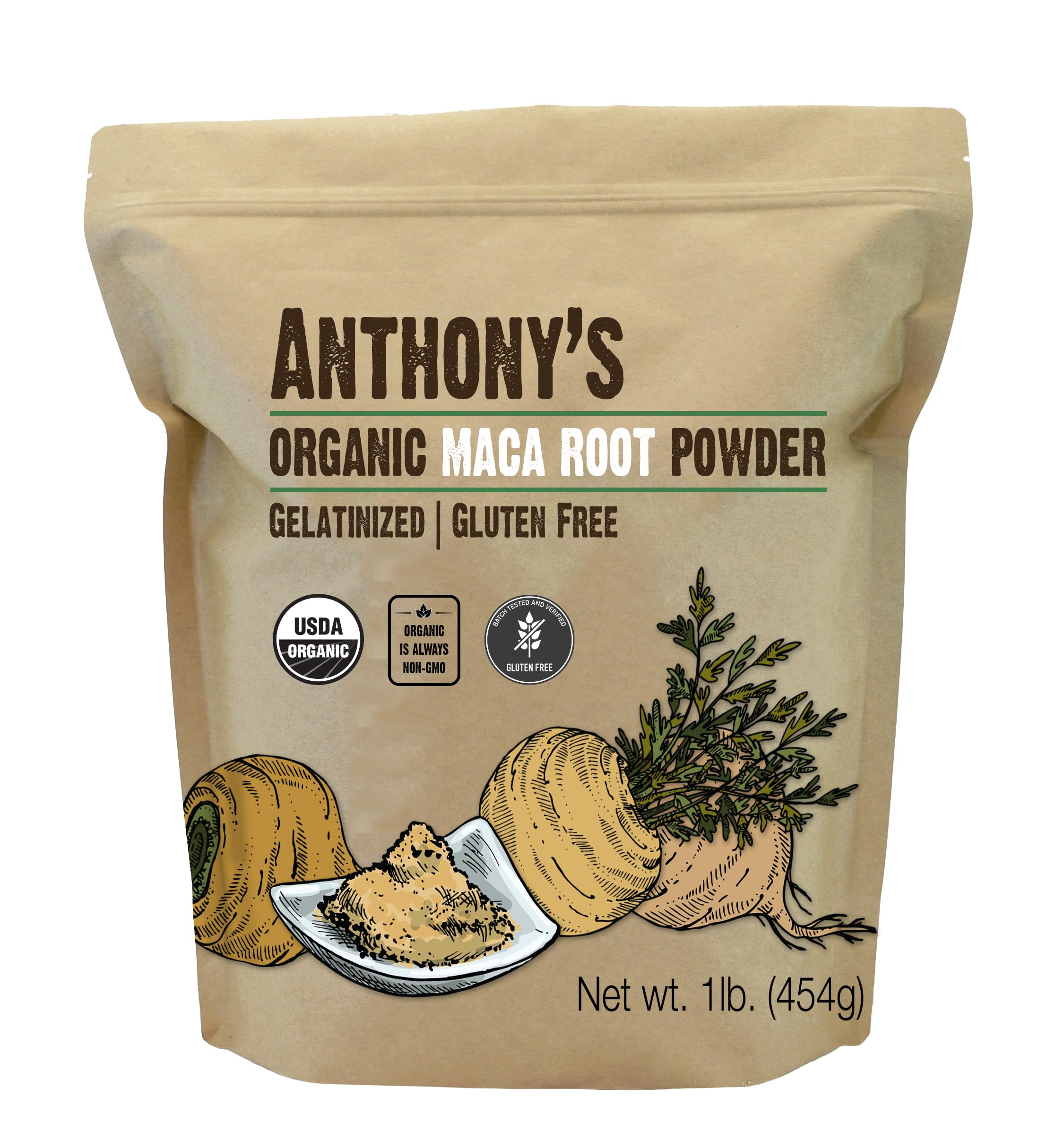 Anthony's Gelatinized Maca Root Powder 454g front view