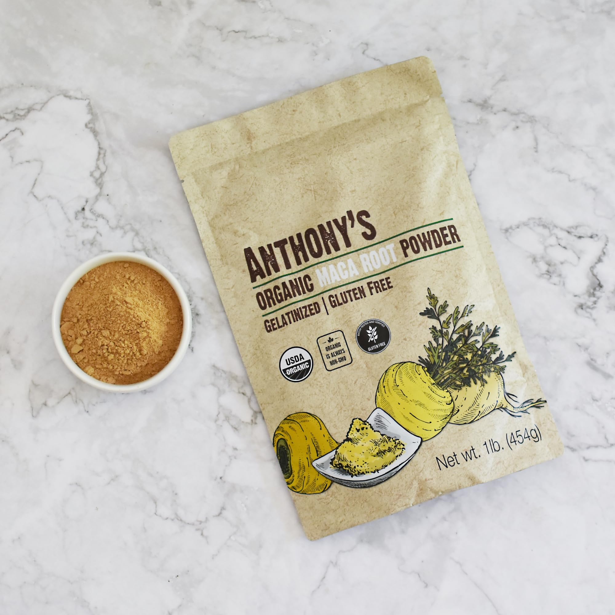 Anthony's Gelatinized Maca Root Powder with measuring spoon