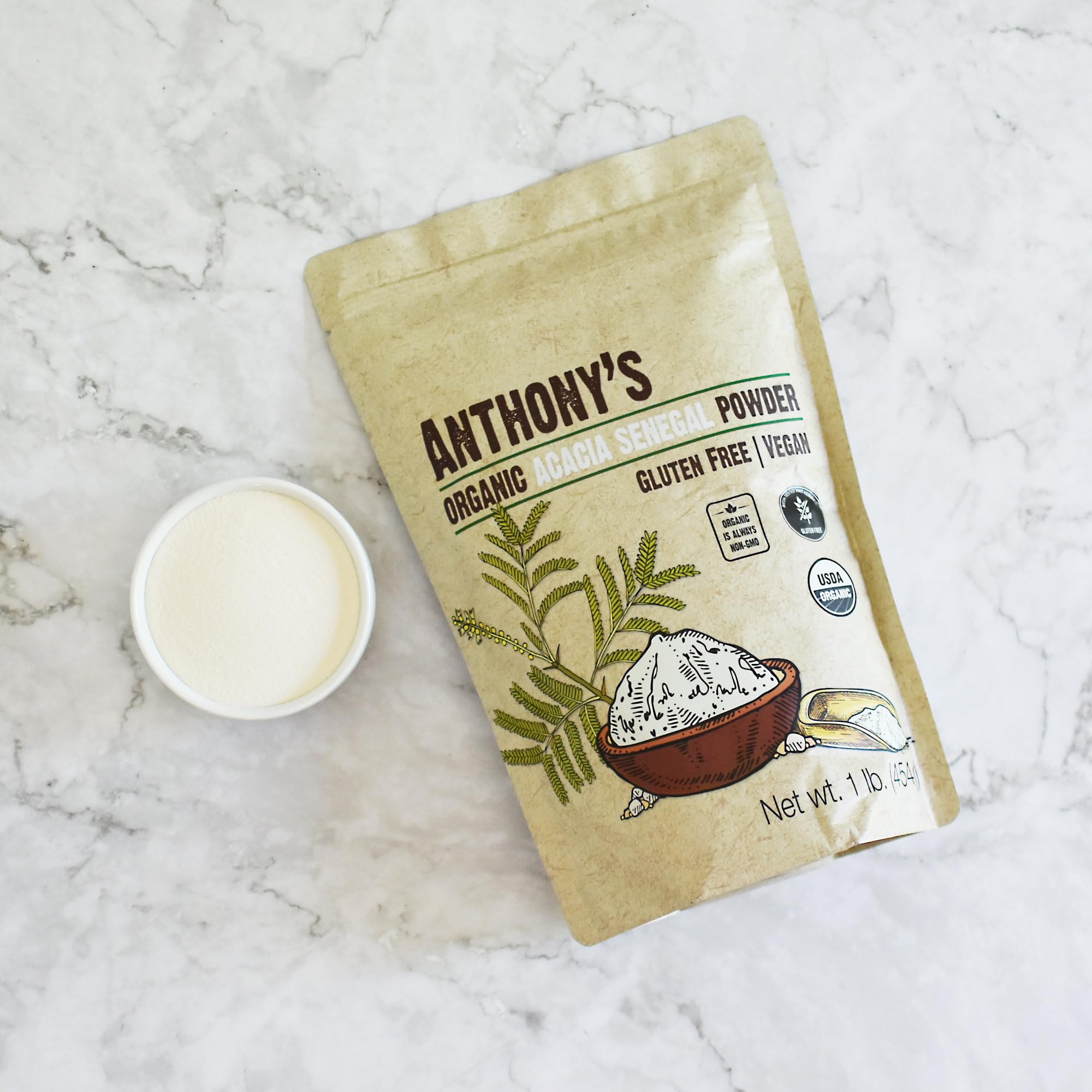 Anthony's Organic Acacia Senegal Fiber product label close-up