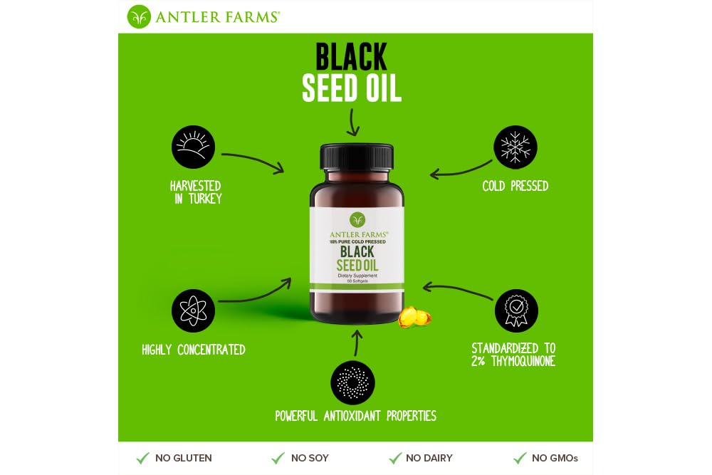 Antler Farms Black Seed Oil 100% Pure on wooden surface