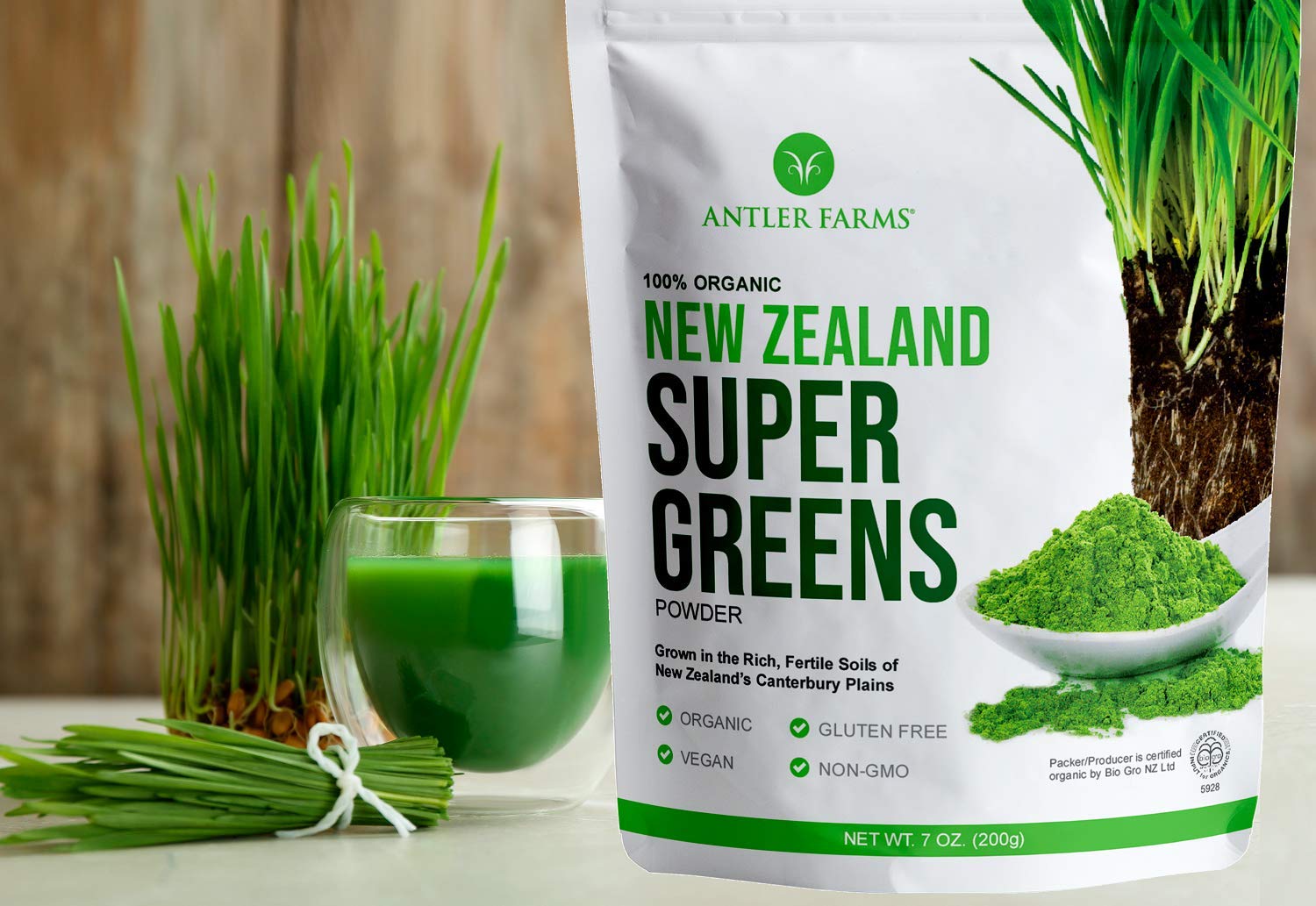Antler Farms Chlorella 200g in a bowl with a spoon