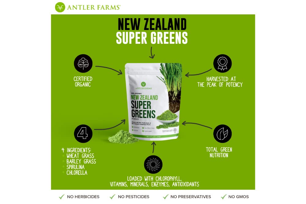 Antler Farms Chlorella 200g on a wooden table