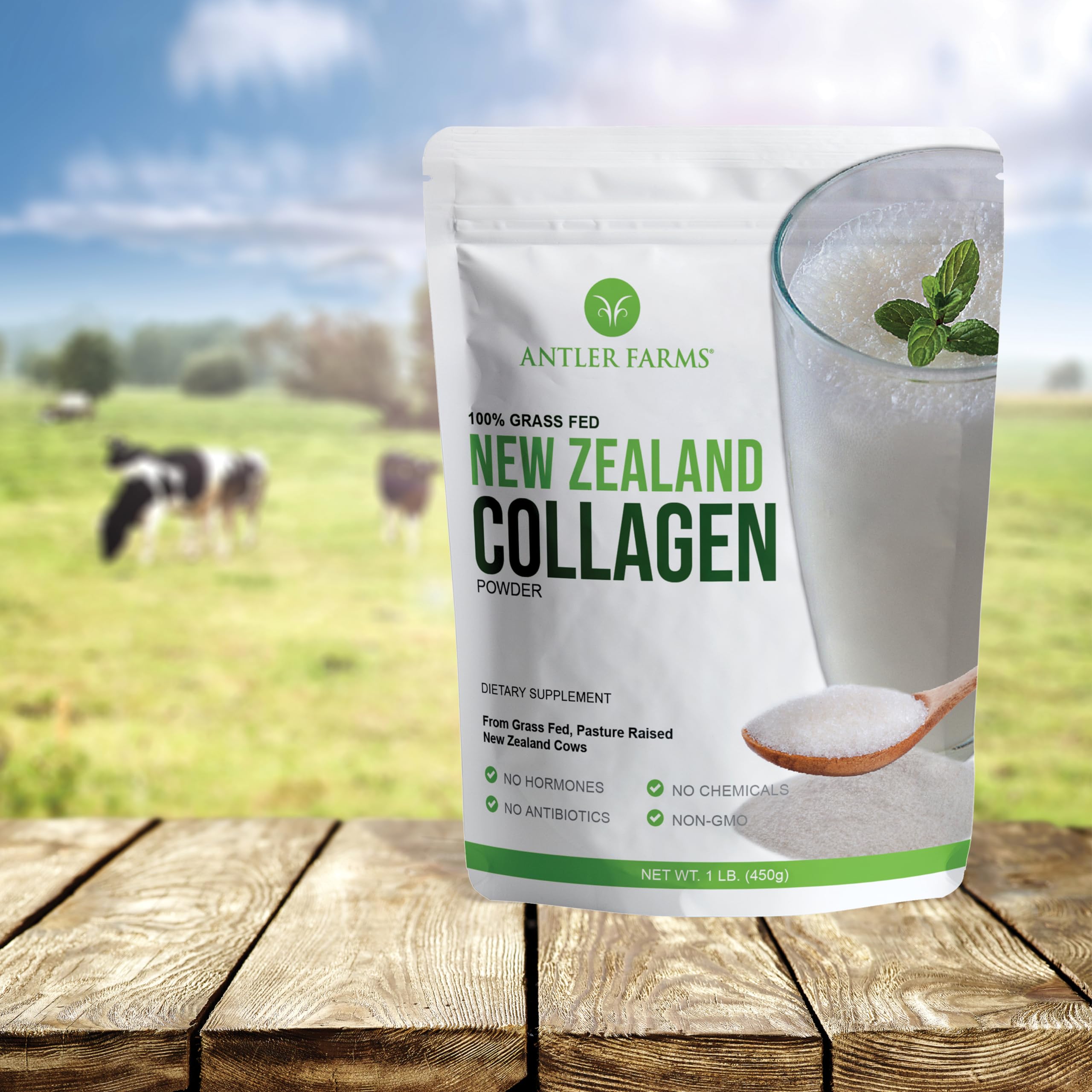 Antler Farms Collagen Powder 431g mixed into a smoothie